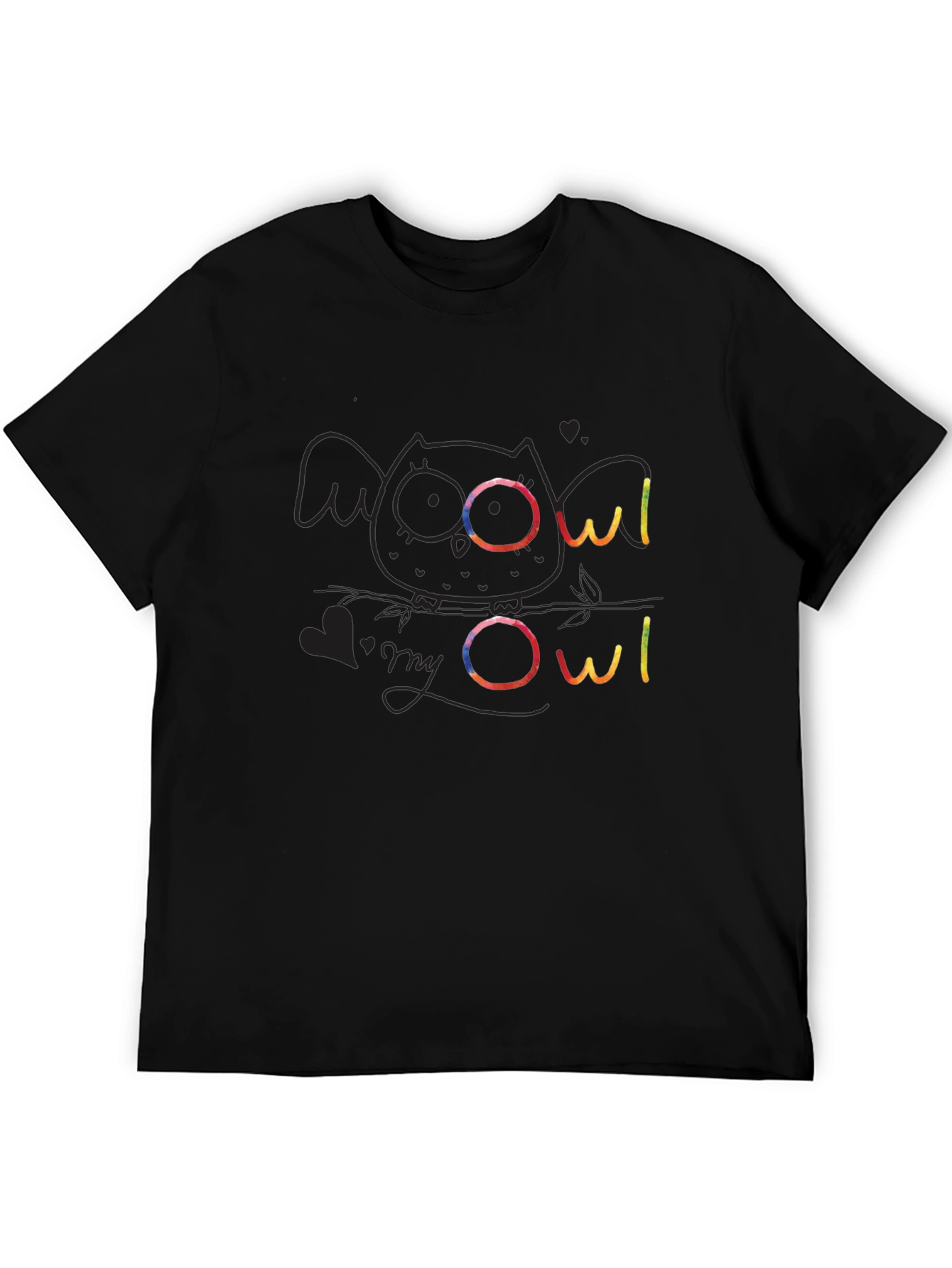 Black Cute Owl Graphic Tee - Soft Black Cotton T-Shirt view 5