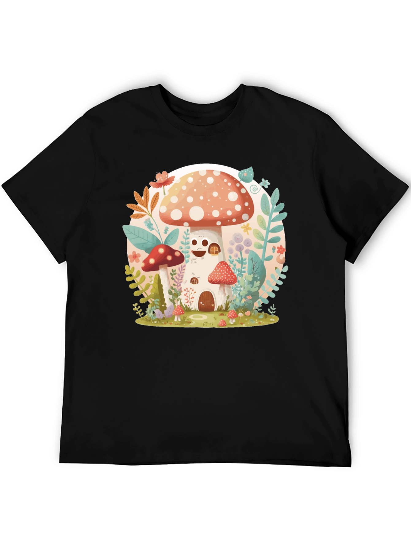 Black Mushroom House Graphic Tee - Whimsical Design view 5