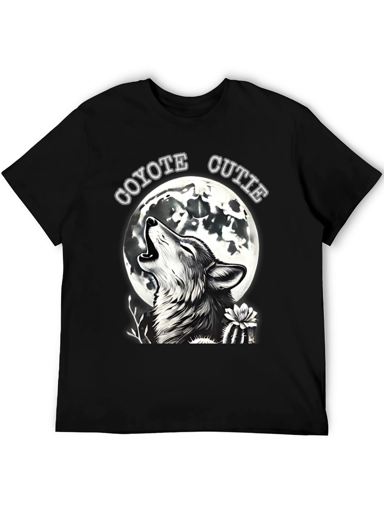 Black Coyote Cutie T-Shirt - Wolf Howling at Moon view 5