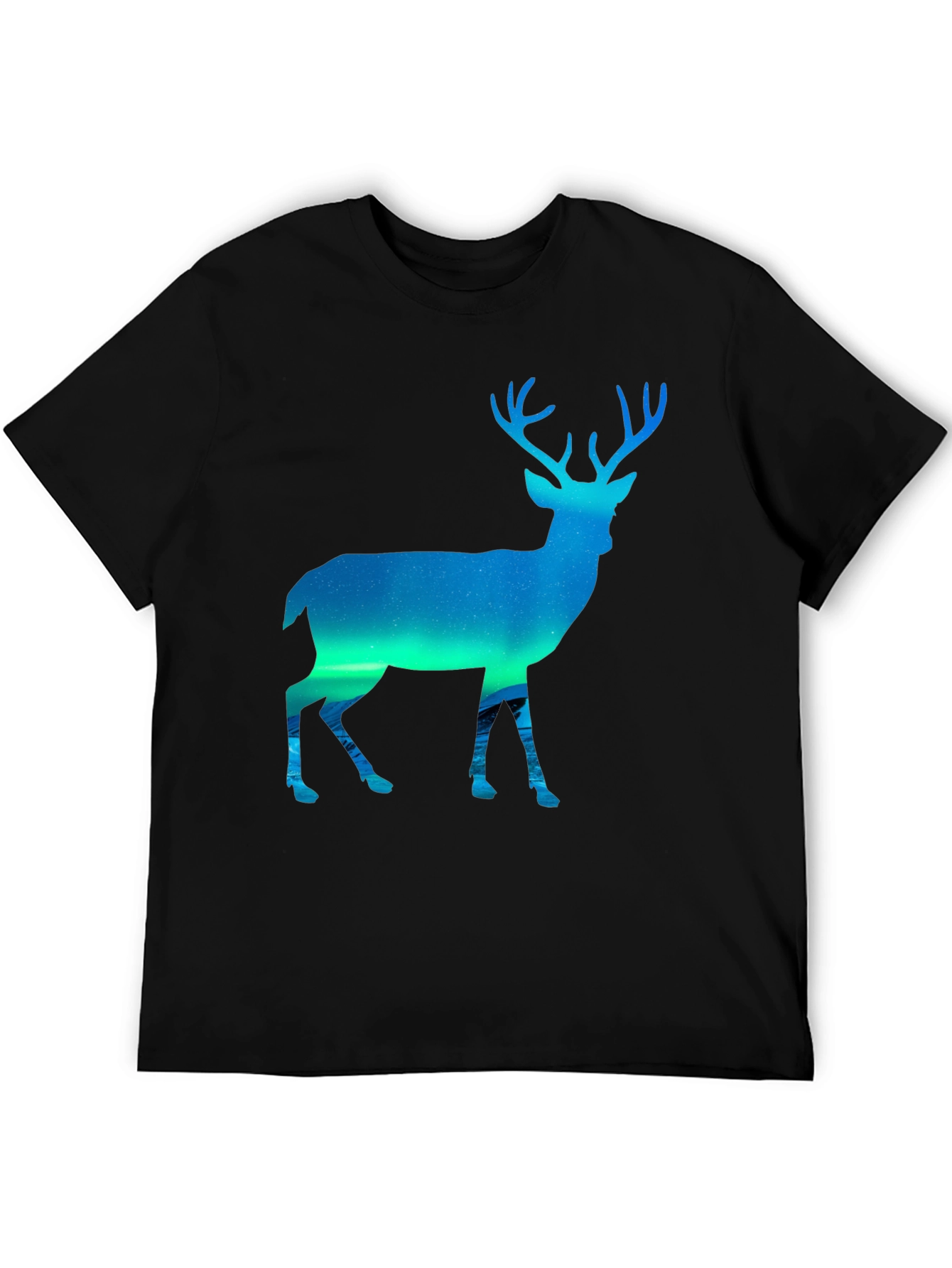 Black Northern Lights Deer Graphic Tee - Black view 5
