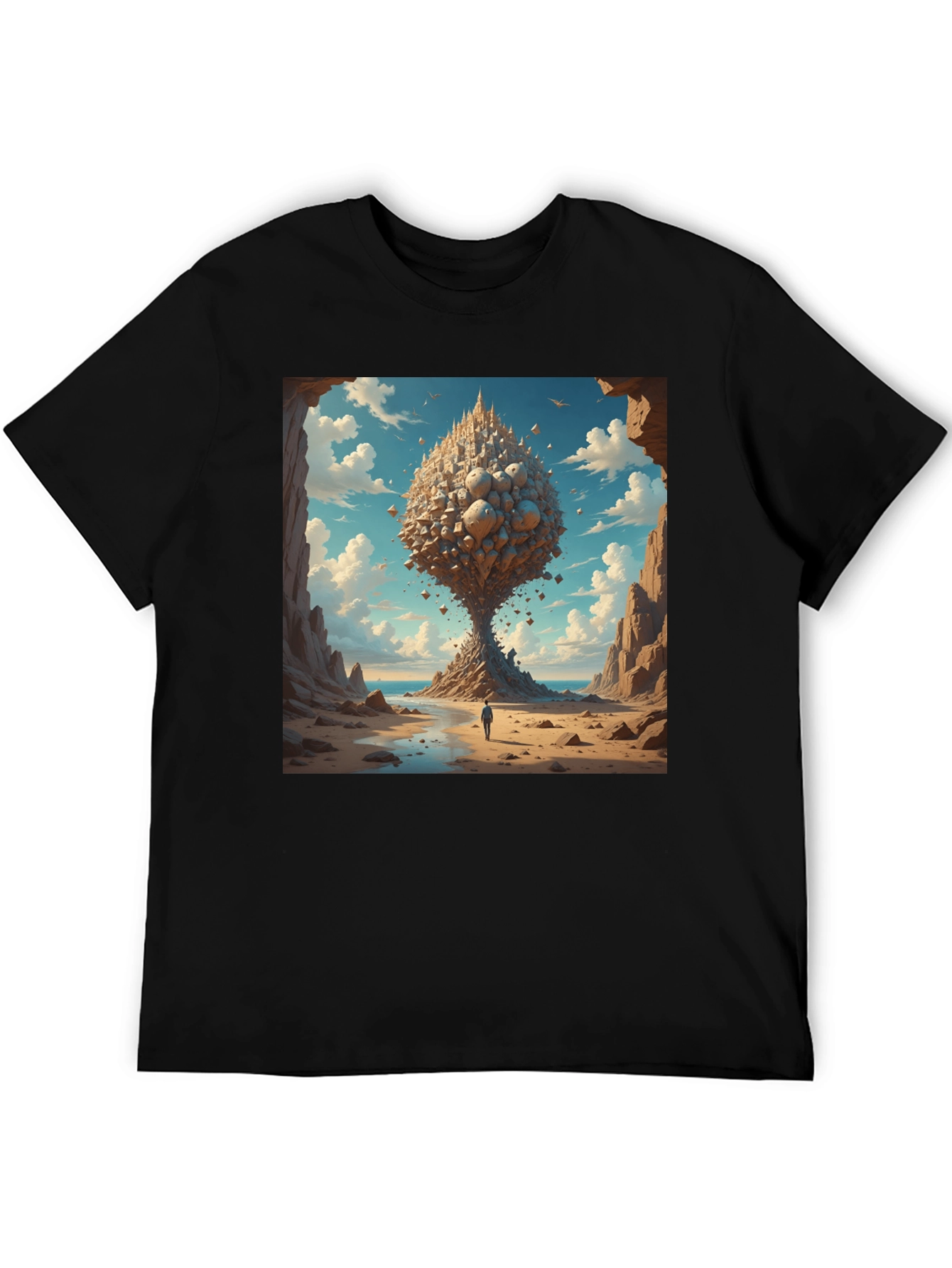 Black Surreal Landscape Graphic Tee - Black Cotton Blend view 5