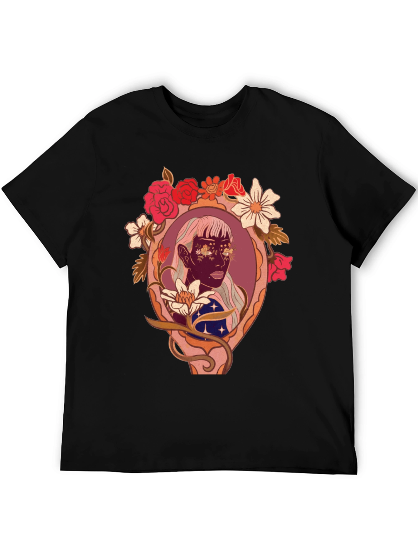 Black Floral Framed Face Graphic Tee view 5