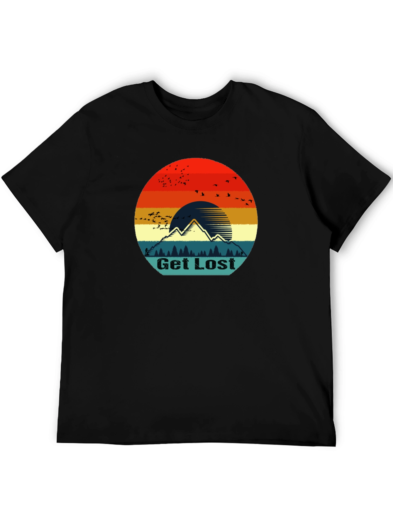 Black Get Lost Retro Mountain Graphic T-Shirt view 5