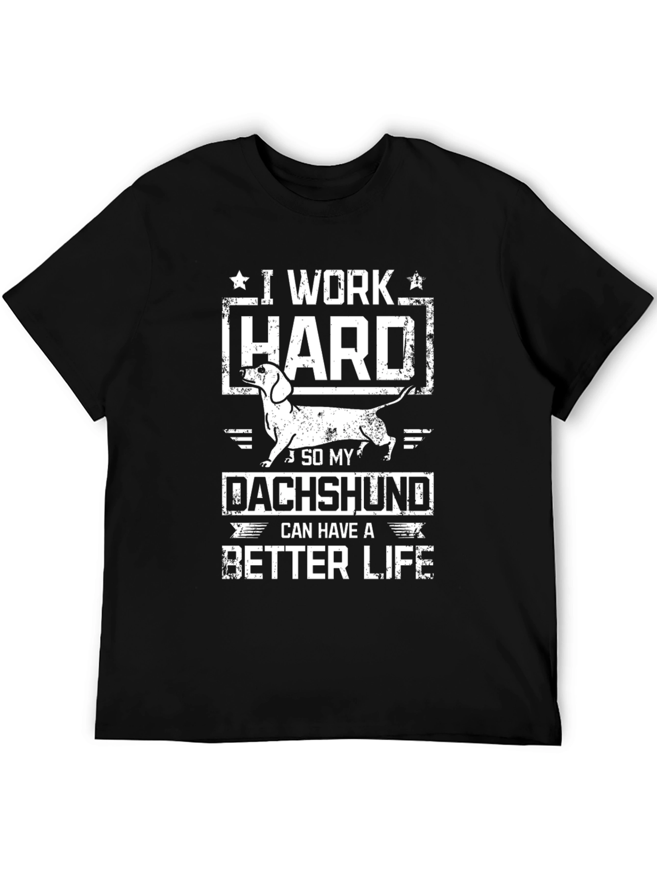 Black I Work Hard Dachshund T-Shirt view 5