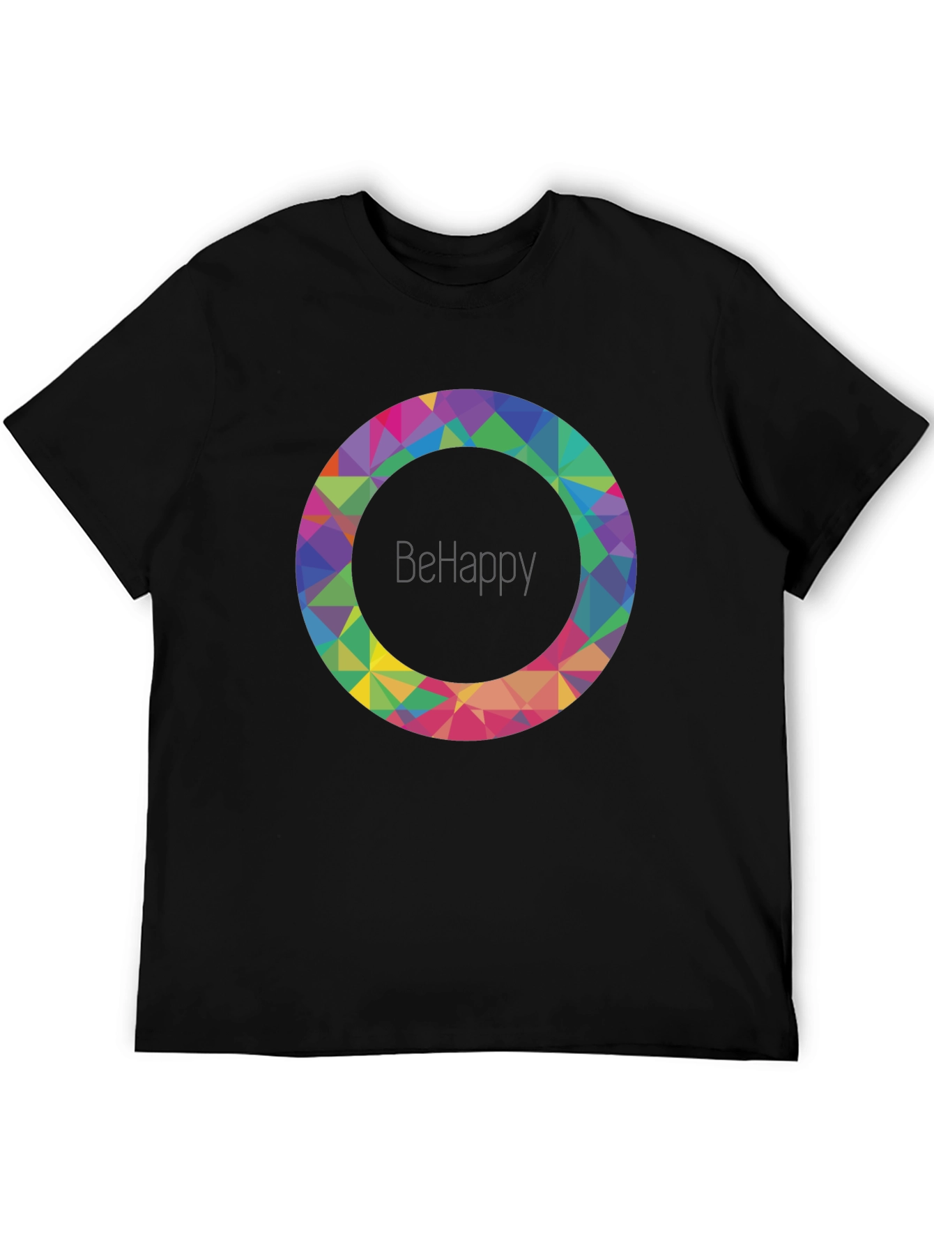 Black BeHappy Geometric Circle Graphic Black T-Shirt view 5