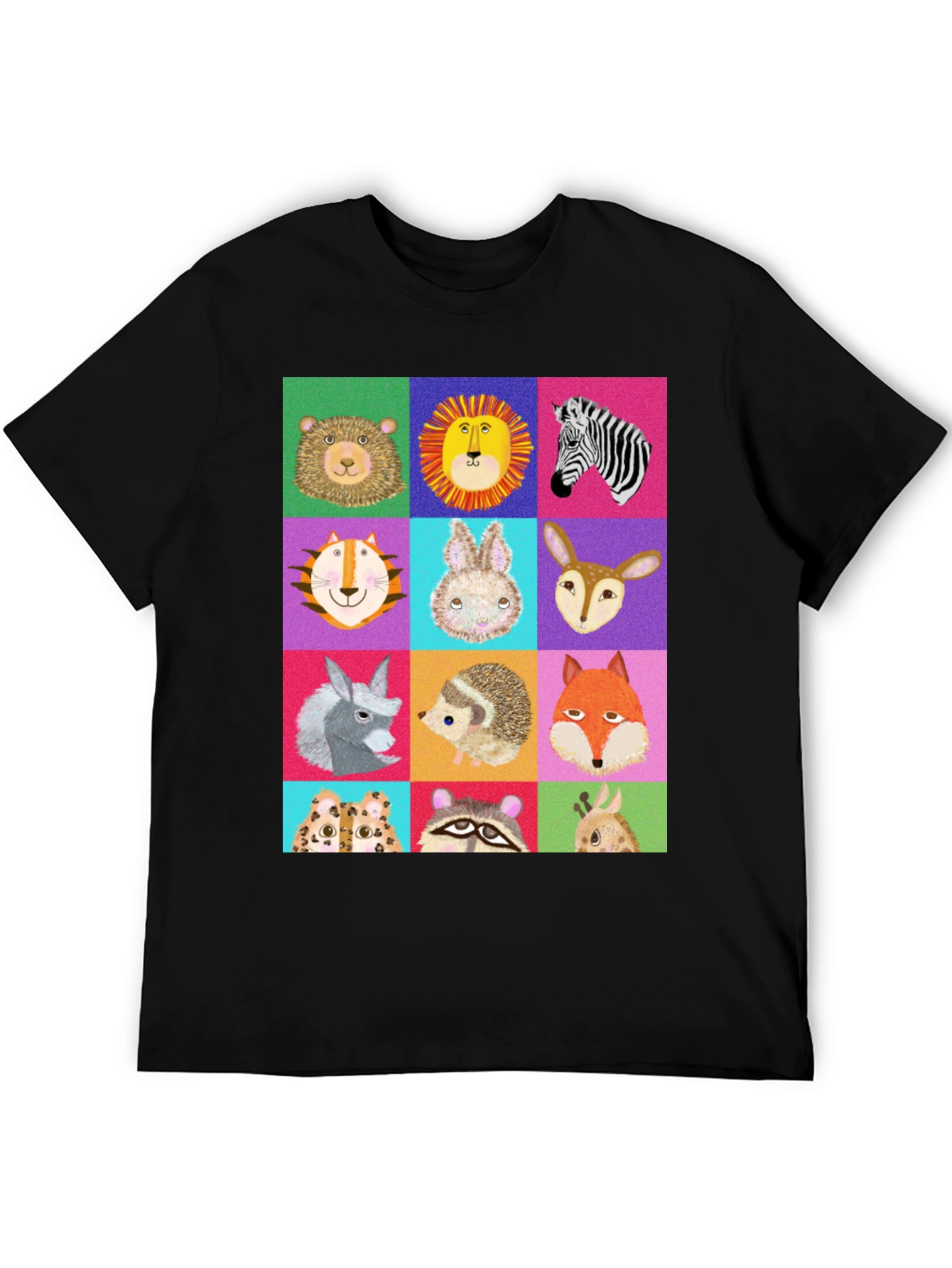 Black Animal Faces Graphic Tee - Fun Zoo Animals Shirt view 5