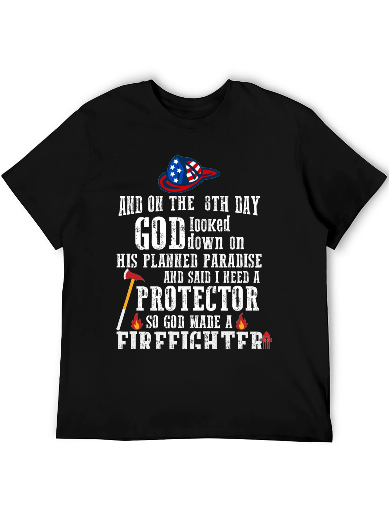 Black Firefighter T-Shirt - God Made a Firefighter Tee view 5