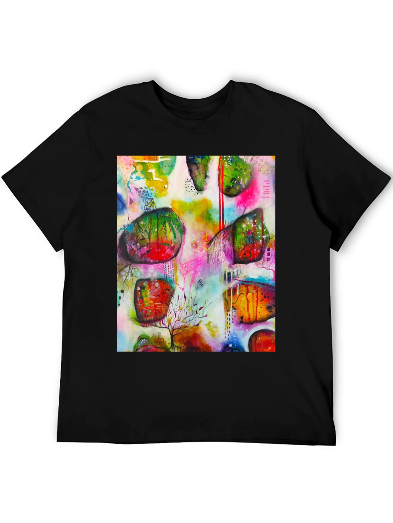 Black Abstract Art Print Men's Black T-Shirt view 5