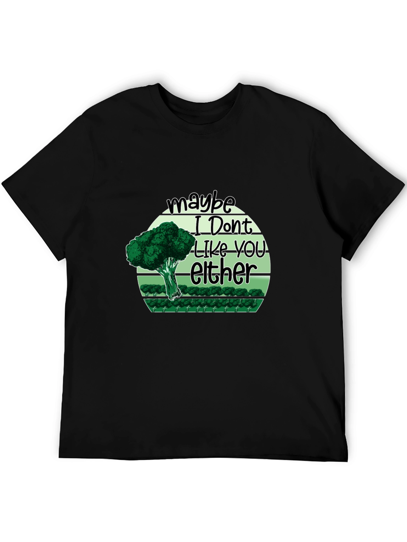Black Funny Broccoli 'Maybe I Don't Like You Either' T-Shirt view 5