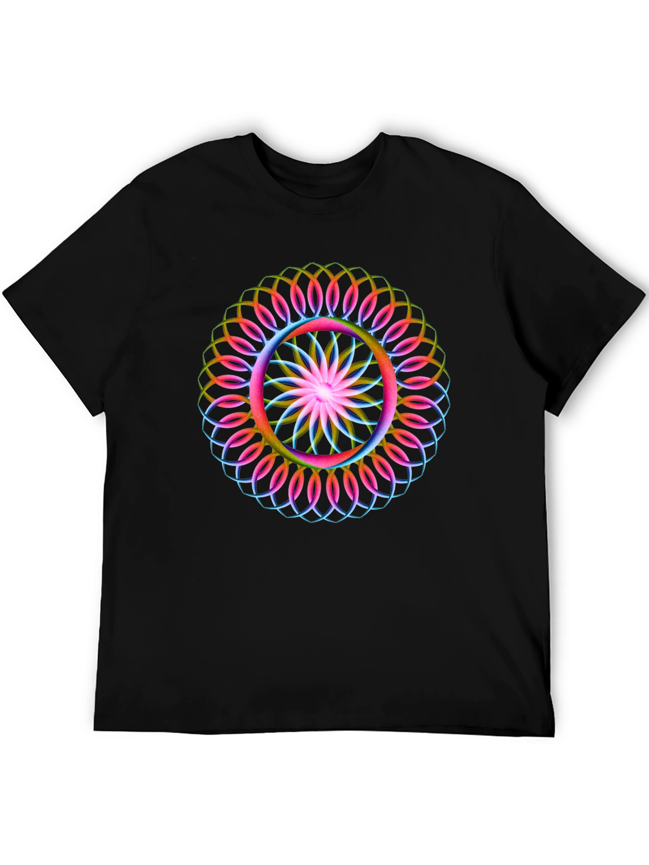Black Psychedelic Mandala Graphic Black T-Shirt view 5