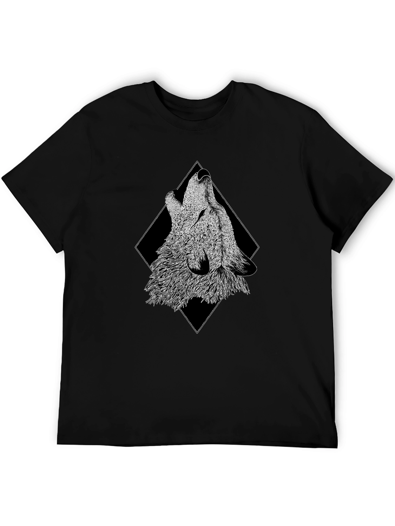 Black Howling Wolf Graphic Print Black T-Shirt view 5