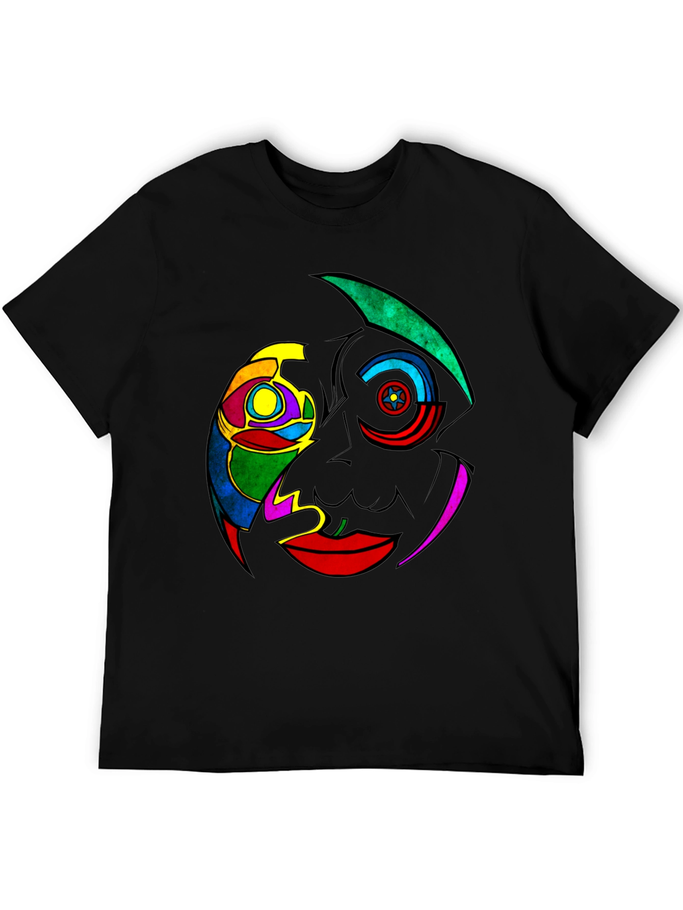 Black Abstract Colorful Face Graphic Black T-Shirt view 5