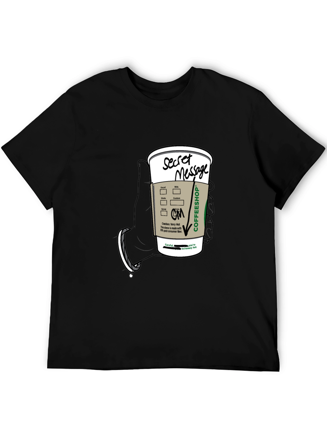 Black Coffee Secret Message T-Shirt - Fun Novelty Tee view 5