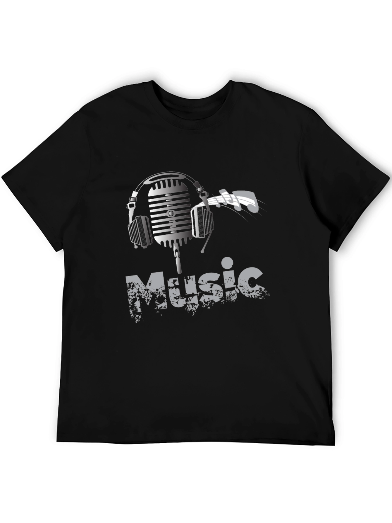 Black Music Lover Graphic Tee - Headphones Microphone Design view 5