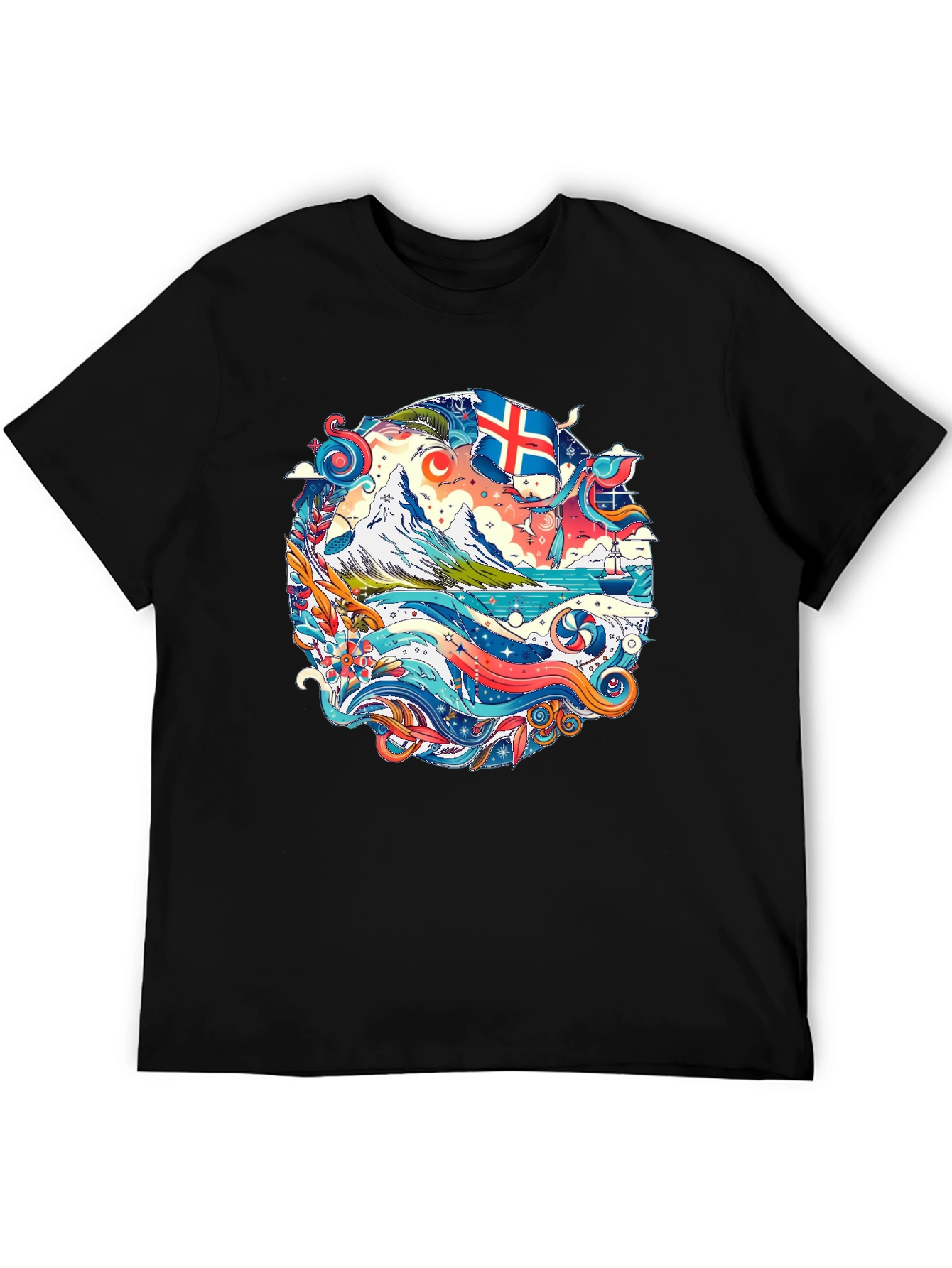 Black Icelandic Adventure Graphic Tee - Black Cotton view 5