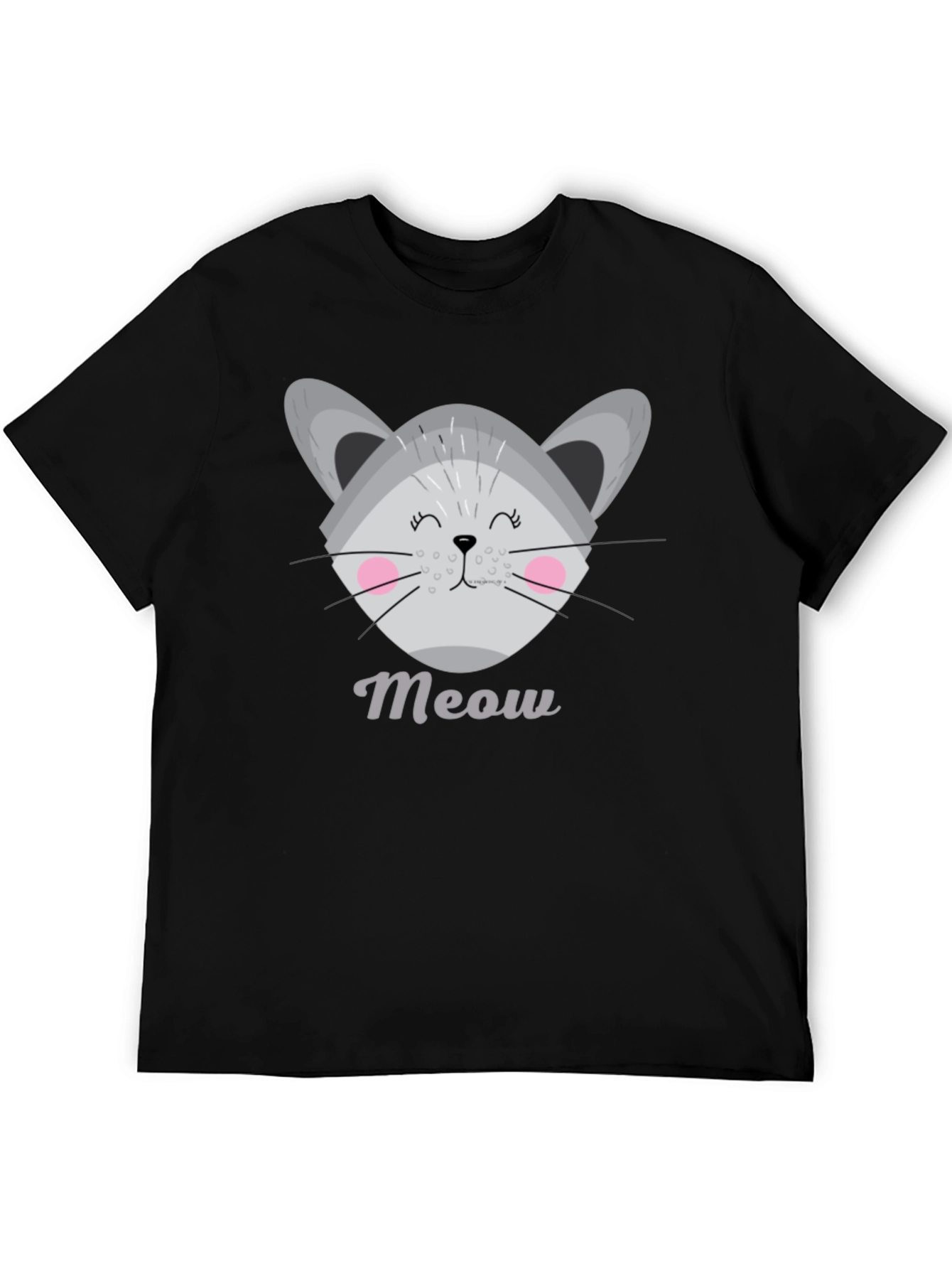 Black Cute Meow Cat Graphic T-Shirt view 5