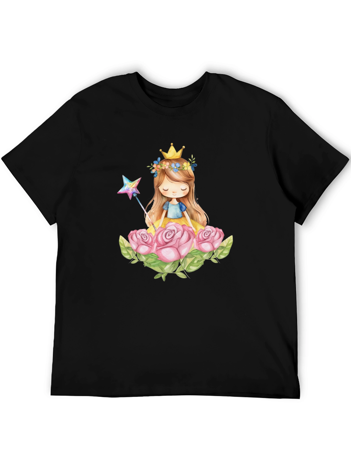 Black Princess Crown Rose Graphic Black T-Shirt view 5