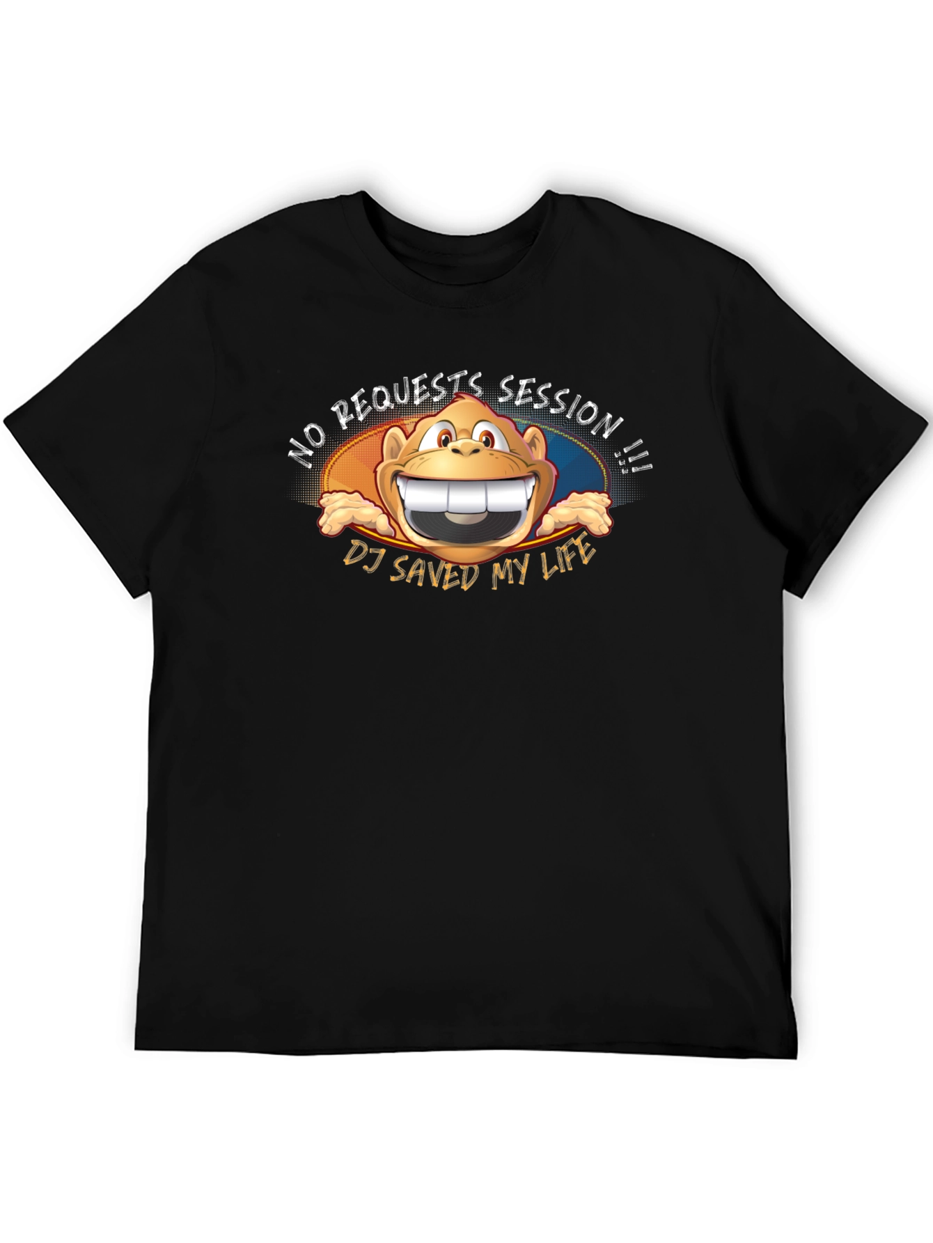 Black No Requests Monkey DJ T-Shirt view 5