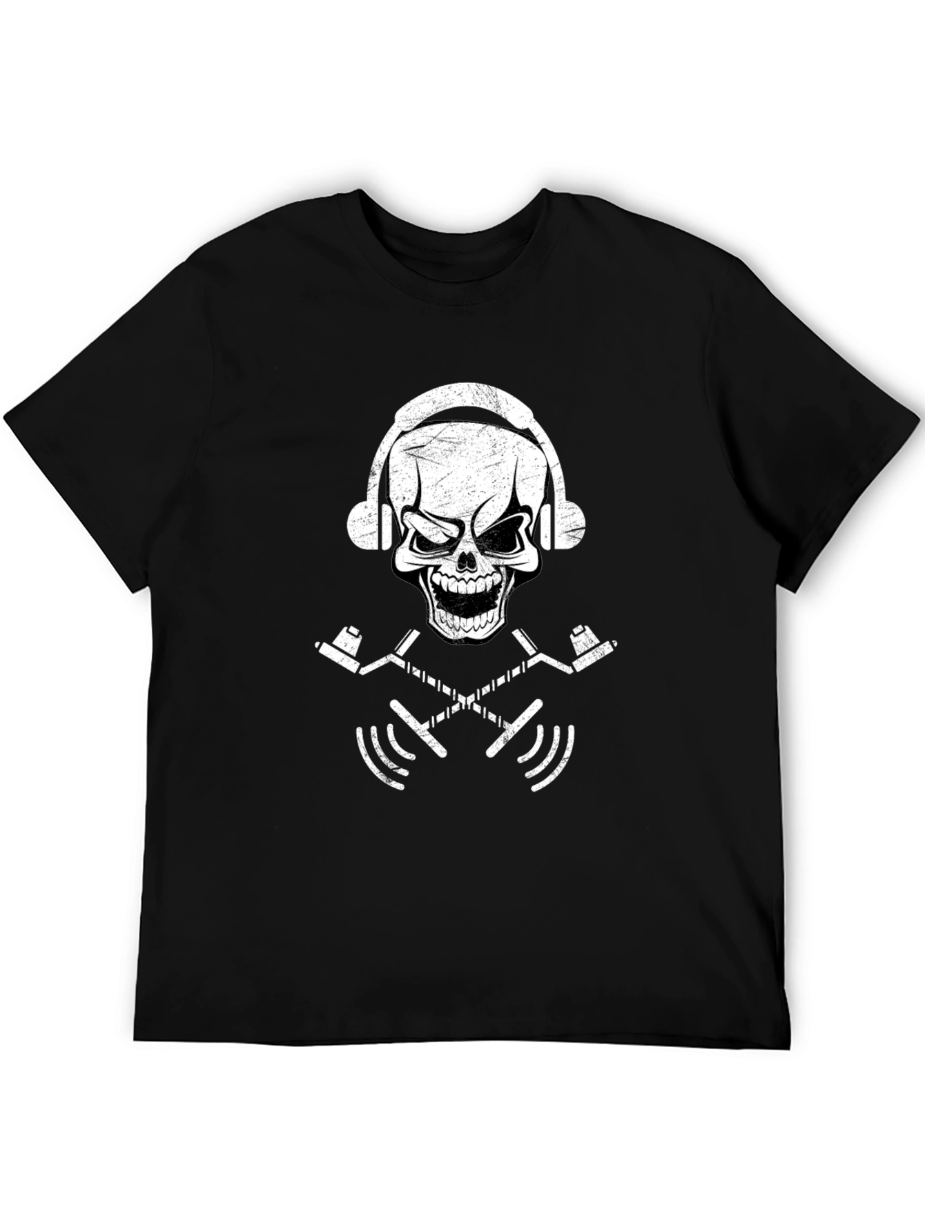 Black Skull Headphone Graphic T-Shirt - Black view 5