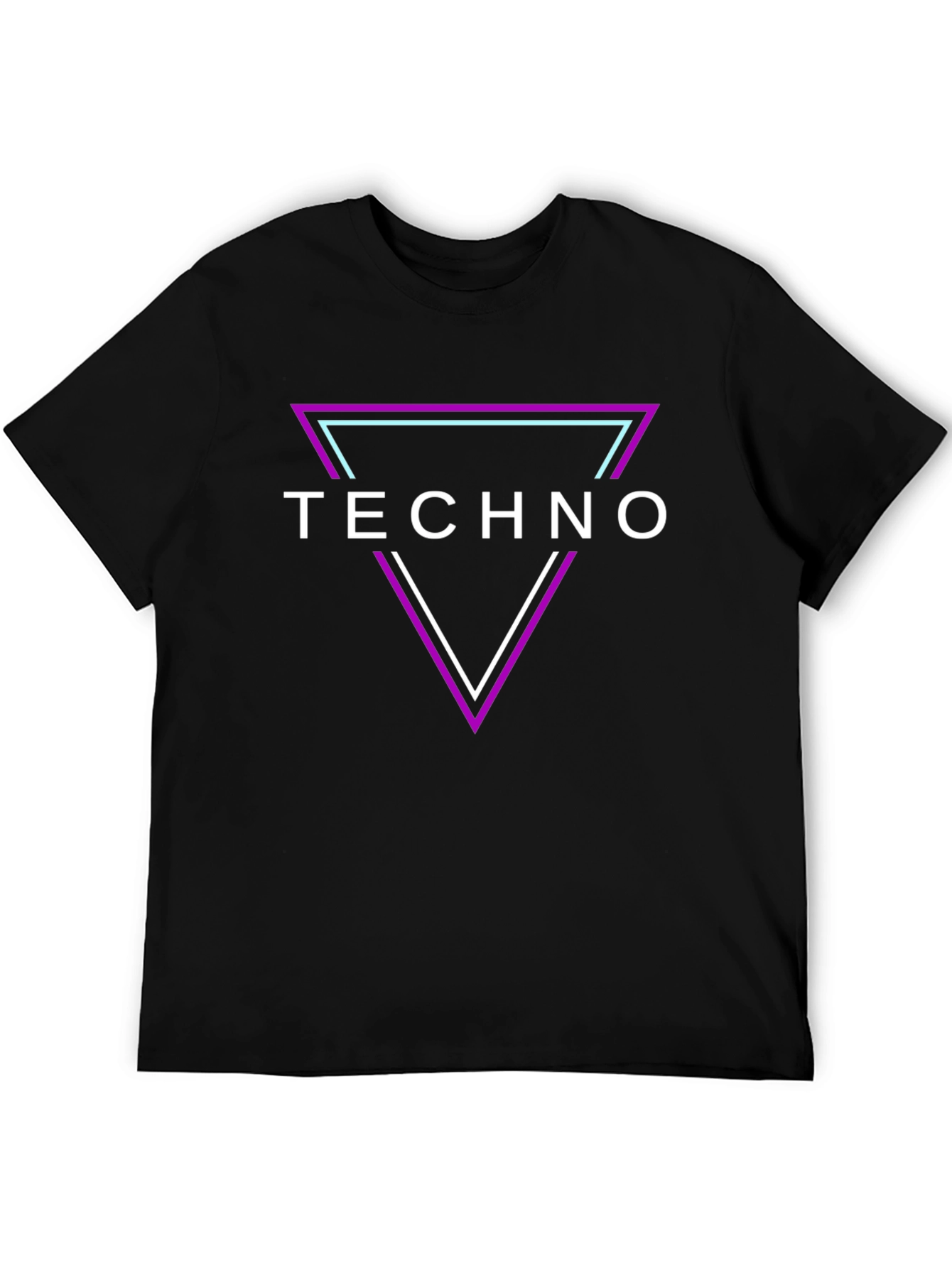 Black Techno Triangle Graphic Tee - Black Cotton T-Shirt view 5