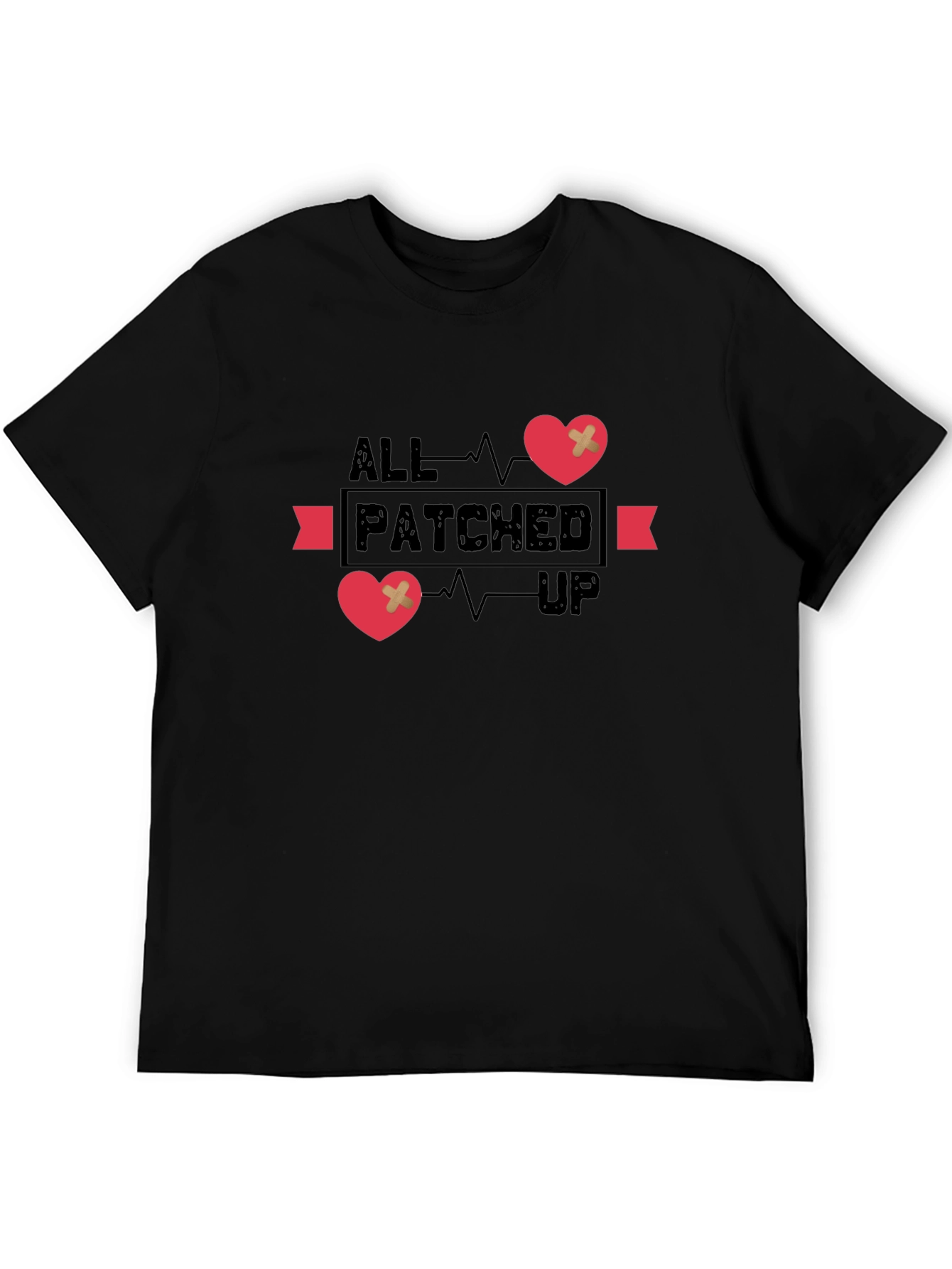 Black All Patched Up Graphic Tee - Heart Design view 5