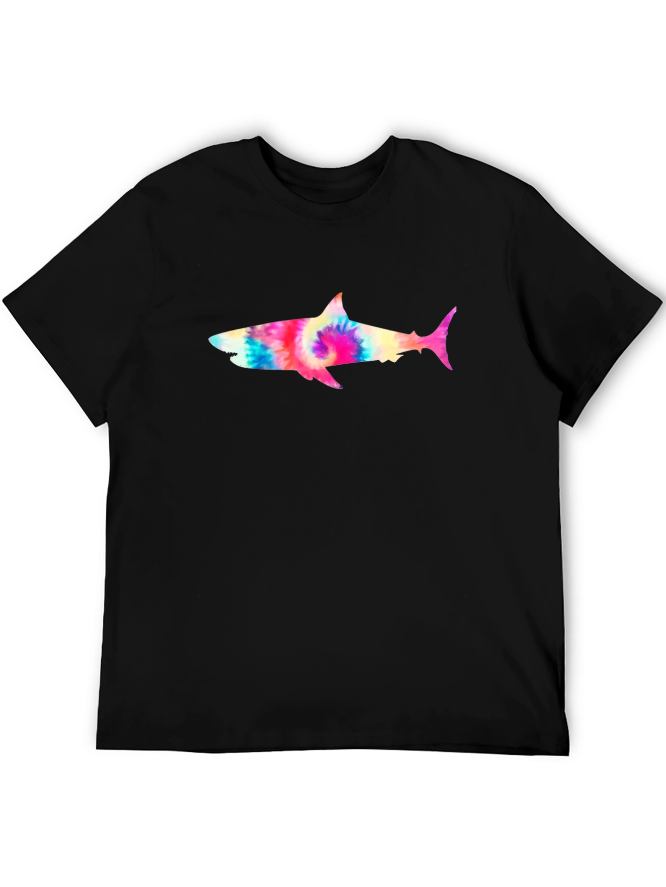 Black Tie-Dye Shark Graphic Tee - Black Cotton T-Shirt view 5