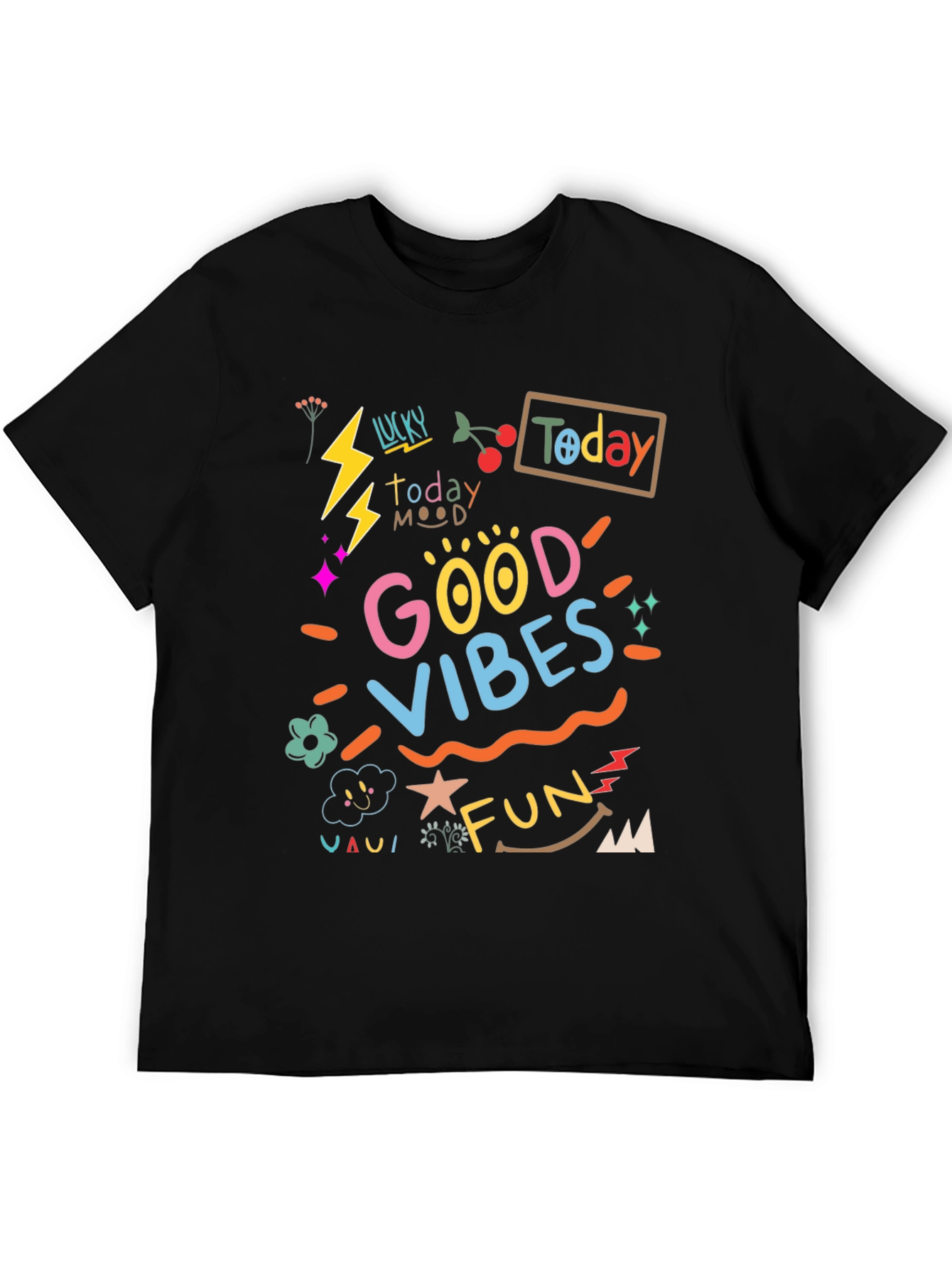 Black Good Vibes Graphic Tee - Black Casual T-Shirt view 5