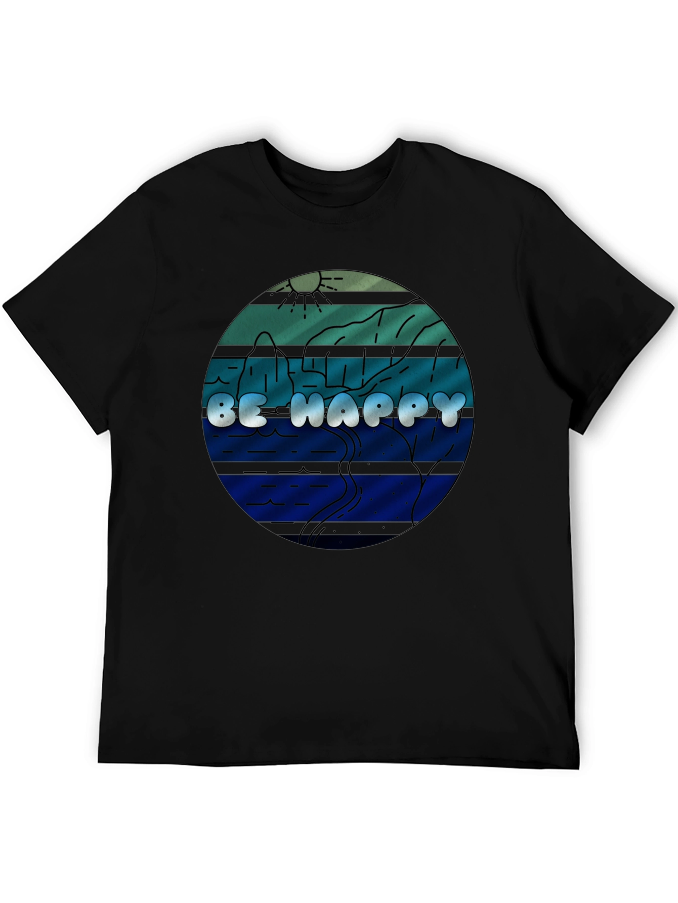Black Be Happy Graphic Tee - Comfort Fit Black T-Shirt view 5