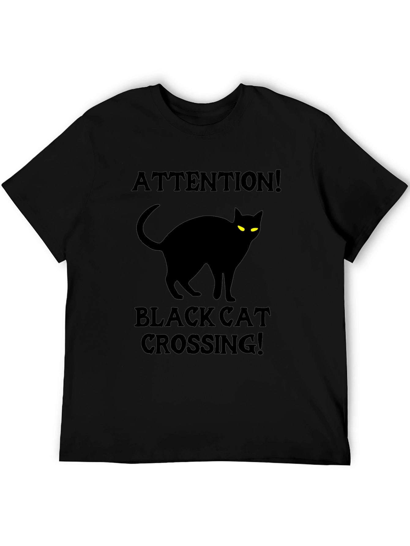 Black Black Cat Crossing T-Shirt - Attention Halloween Tee view 5