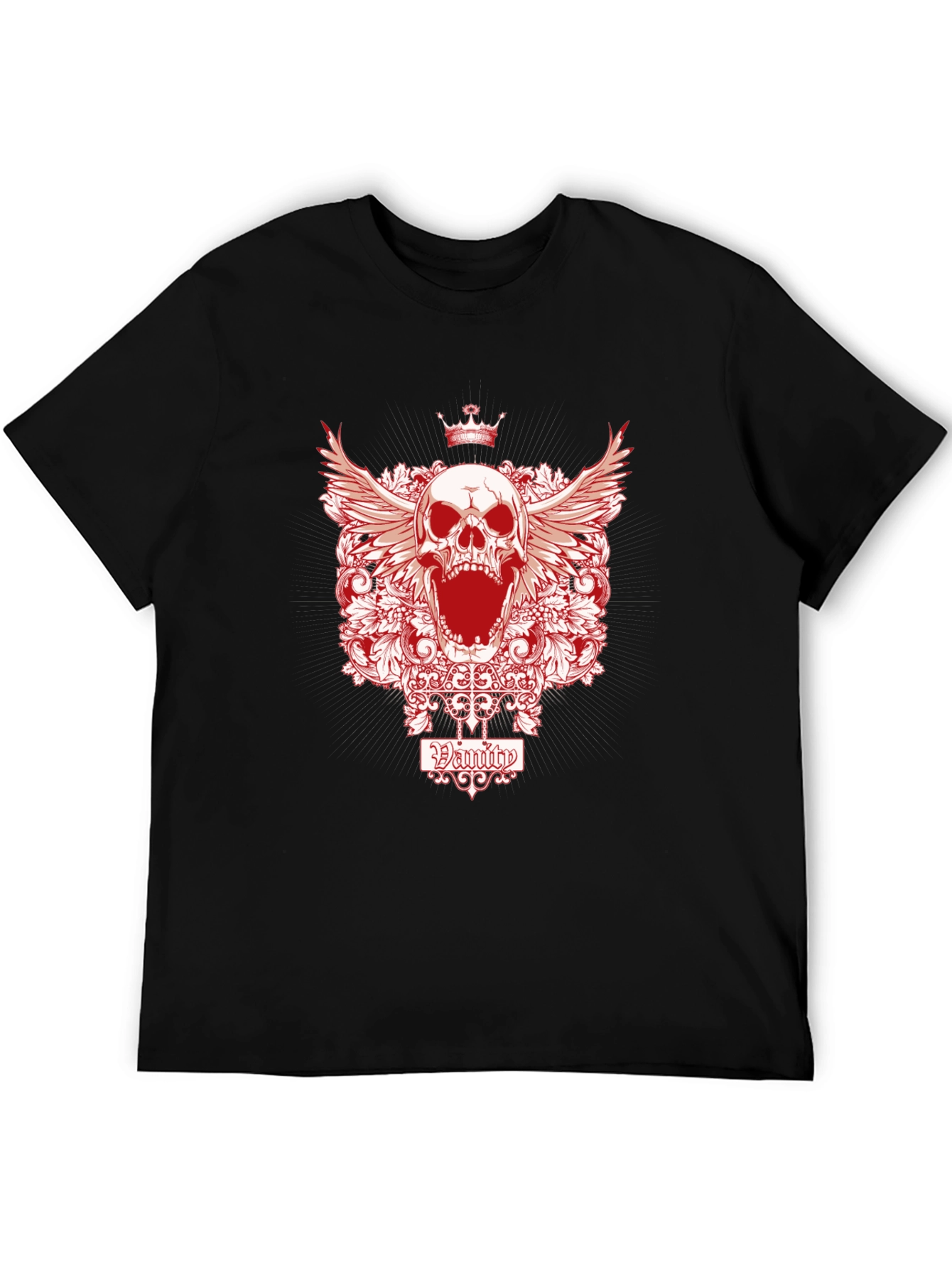 Black Skull with Crown Graphic Print T-Shirt view 5