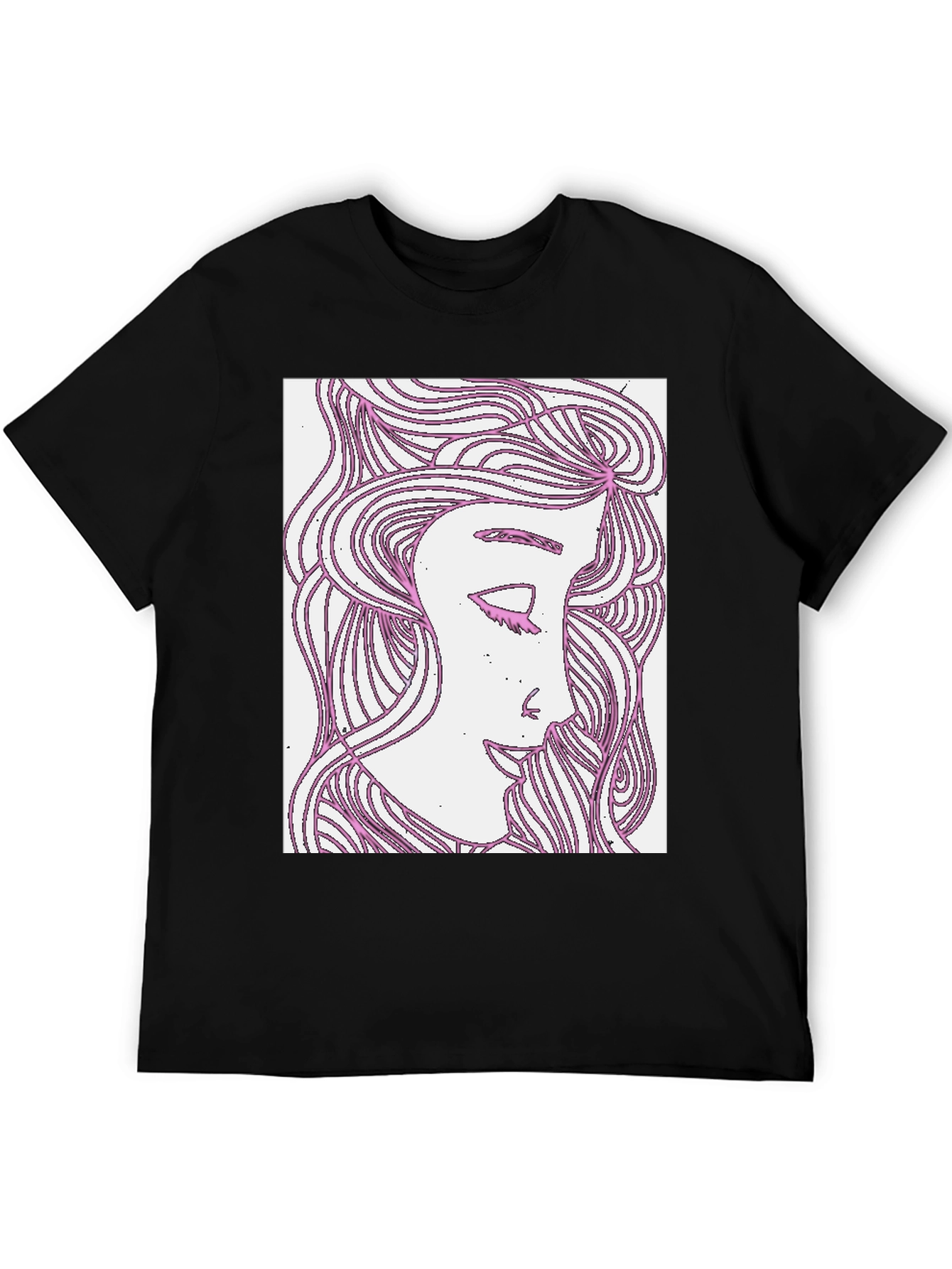 Black Abstract Woman Graphic Tee - Black Cotton T-Shirt view 5