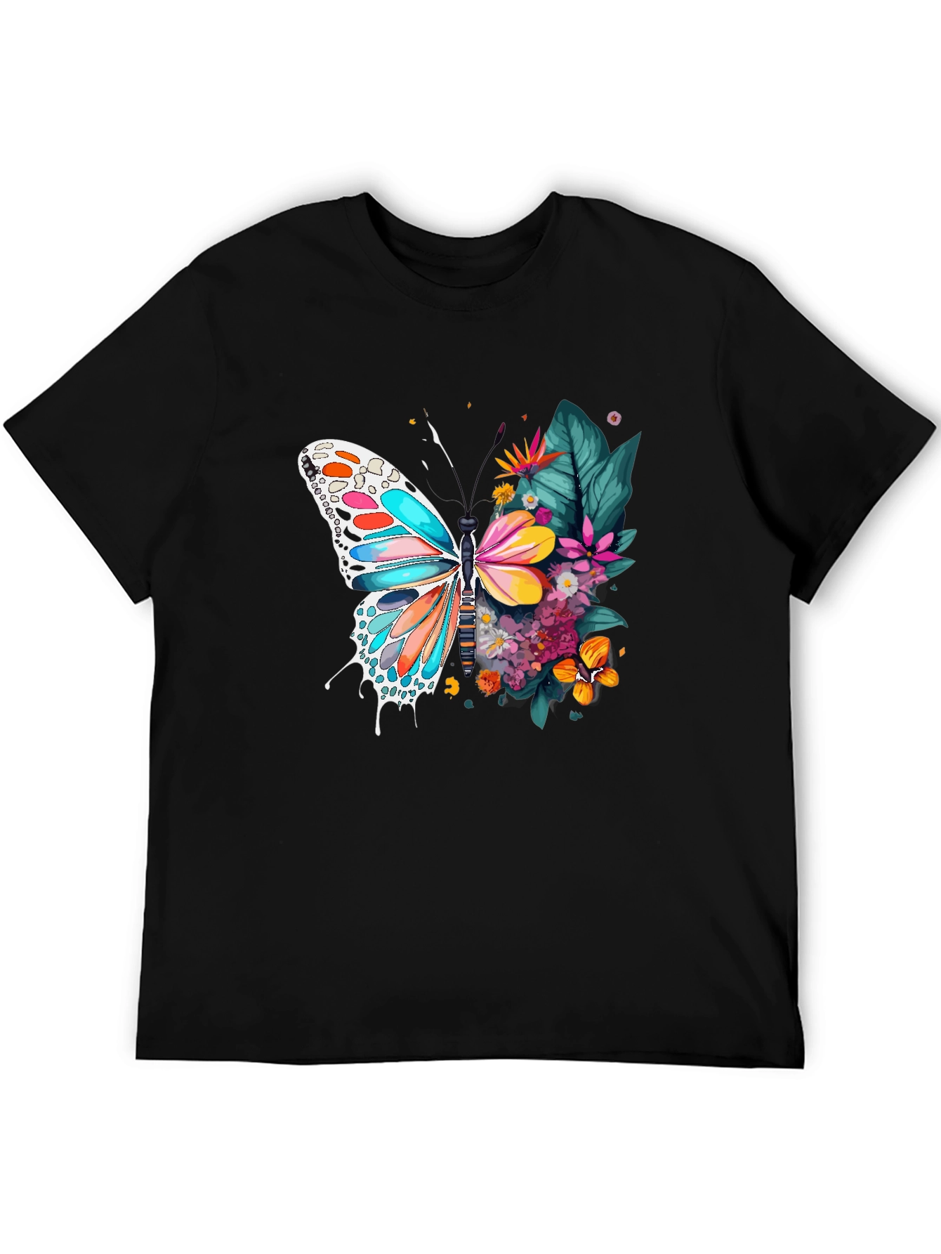 Black Floral Butterfly Graphic Tee - Unique Design! view 5