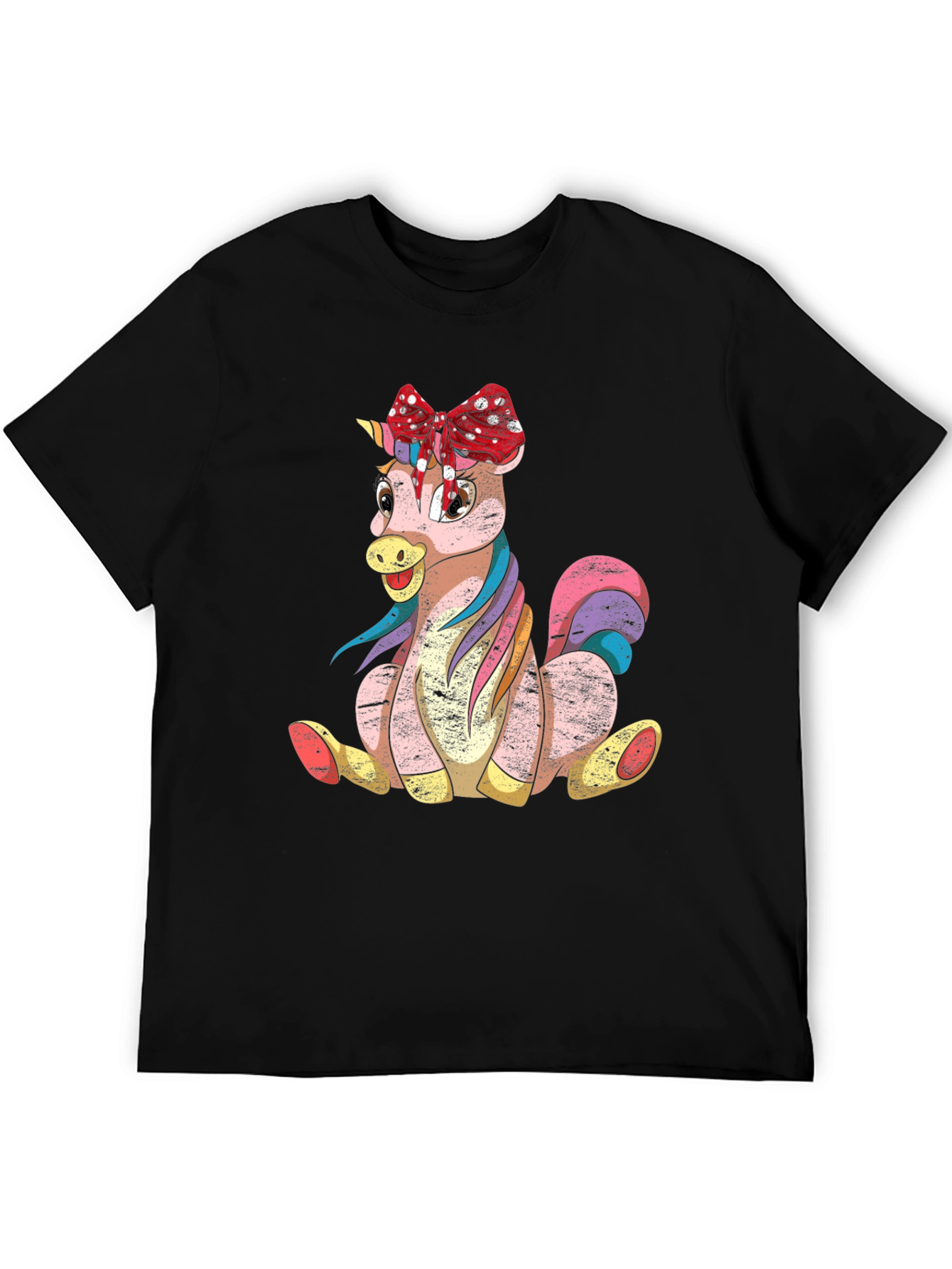 Black Cute Cartoon Unicorn T-Shirt view 5