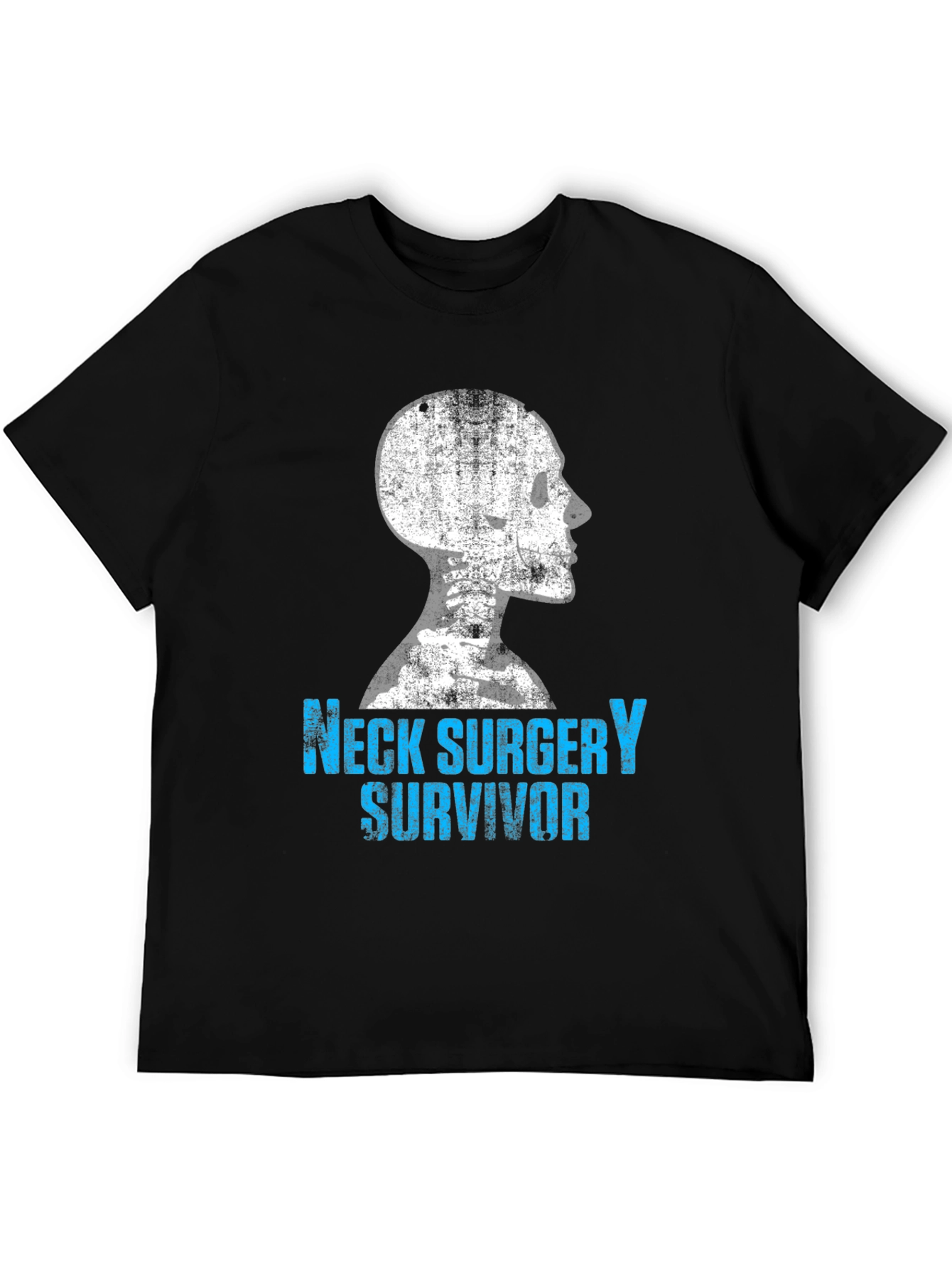Black Neck Surgery Survivor T-Shirt - Bone Skeleton Design view 5