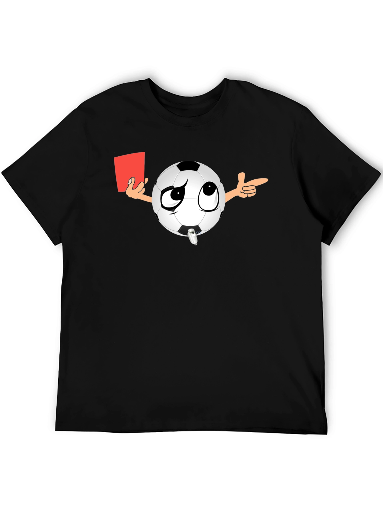 Black Soccer Referee T-Shirt - Funny Cartoon Ball with Red Card view 5
