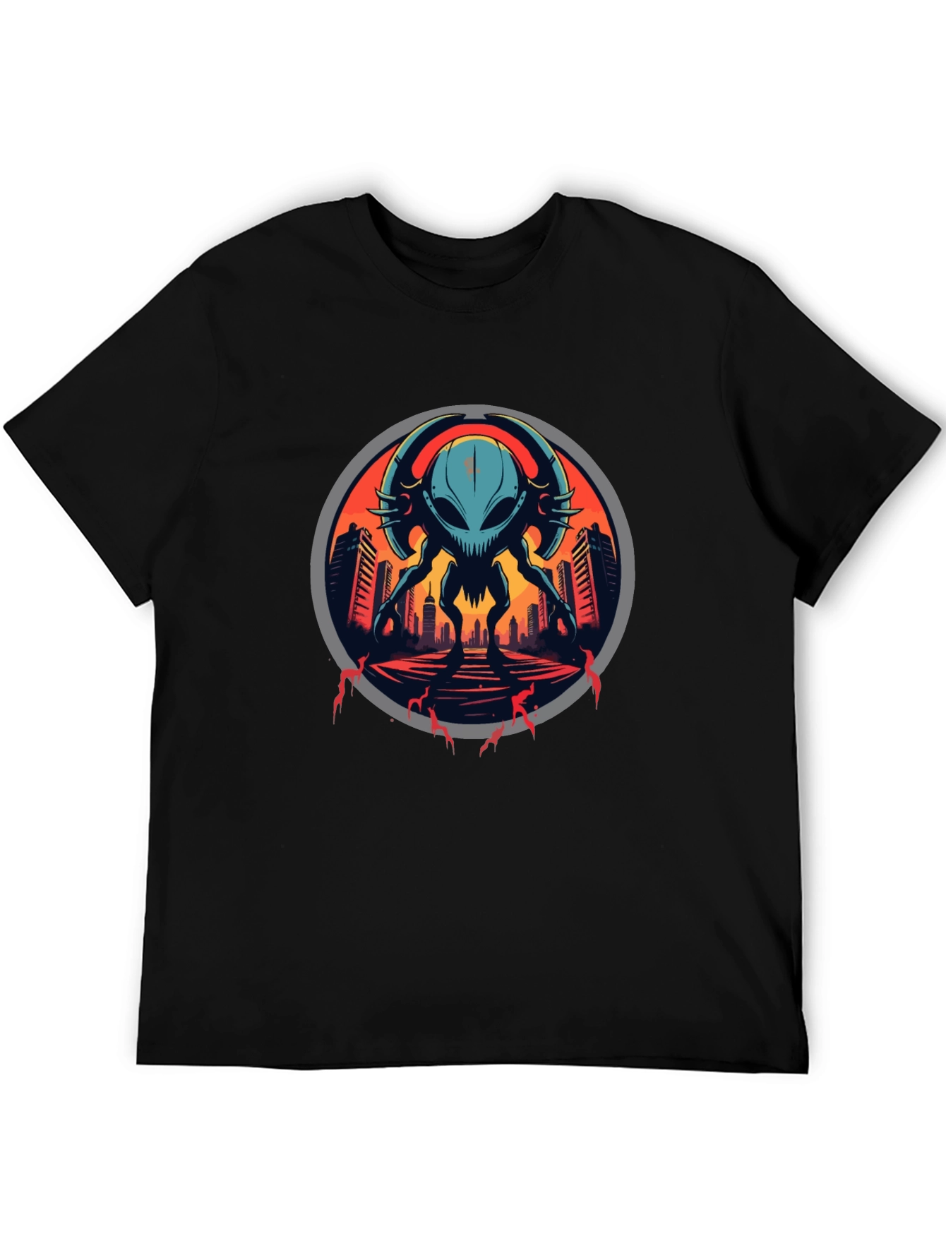 Black Sci-Fi Alien Invasion Graphic T-Shirt view 5