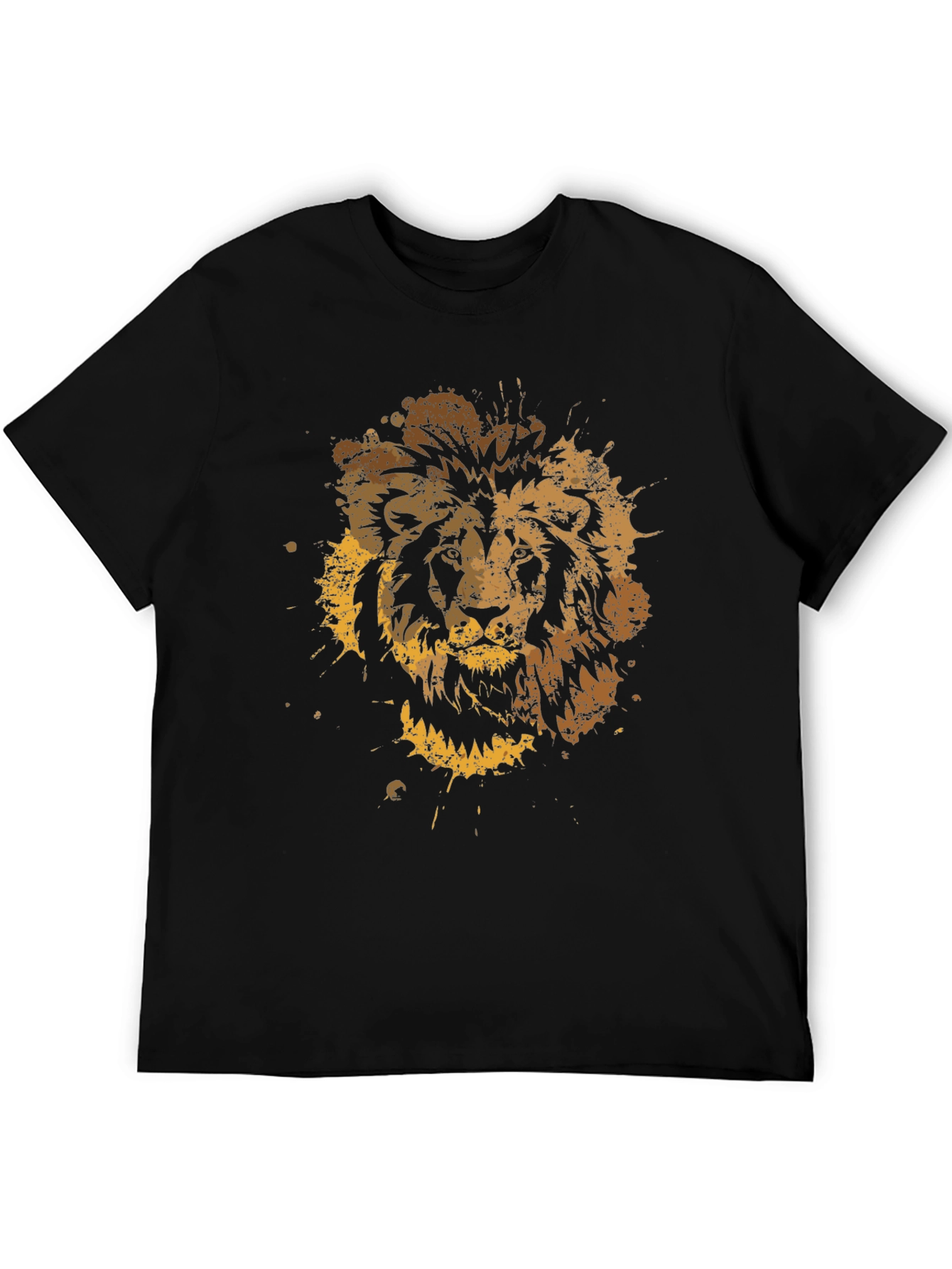 Black Lion Splatter Graphic Men's Black T-Shirt view 5