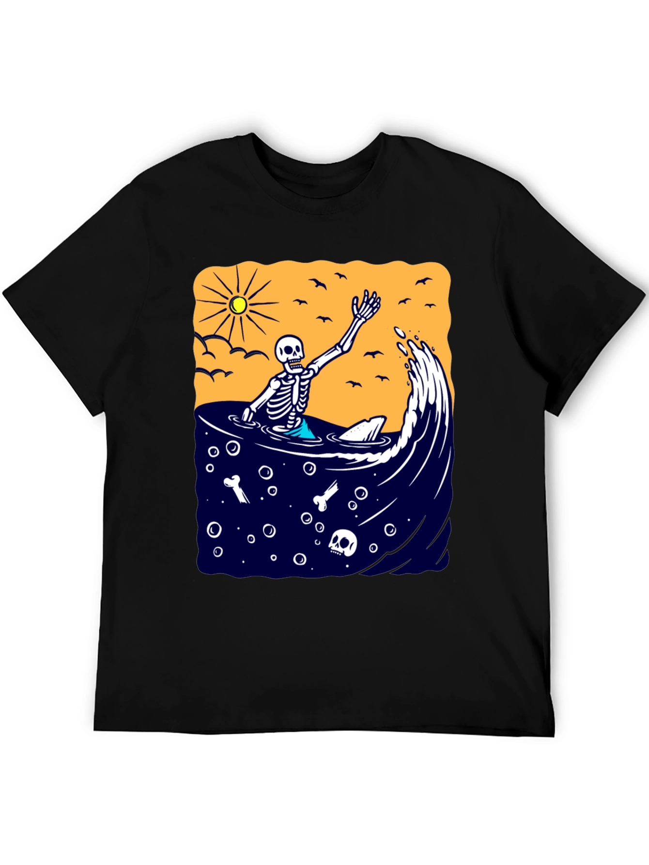 Black Skeleton Surfer T-Shirt - Beach Vibe Graphic Tee view 5