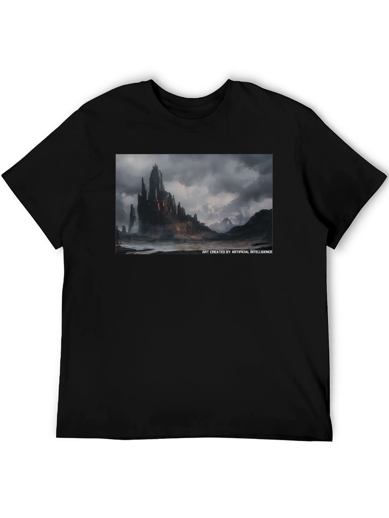 Black Dark Castle AI Art Black Tee - Unique Graphic T-Shirt view 5