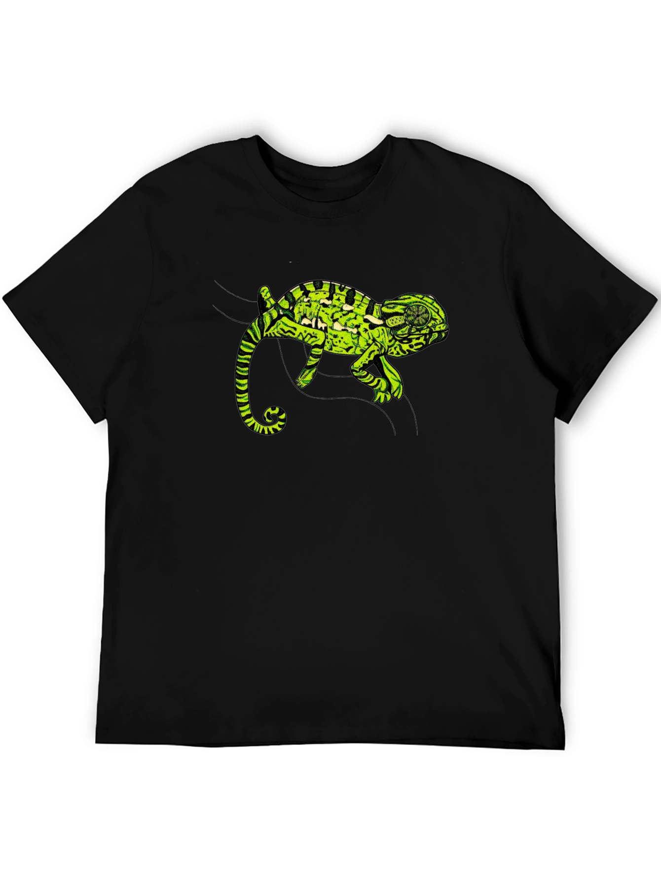 Black Black T-Shirt with Green Chameleon Graphic view 5