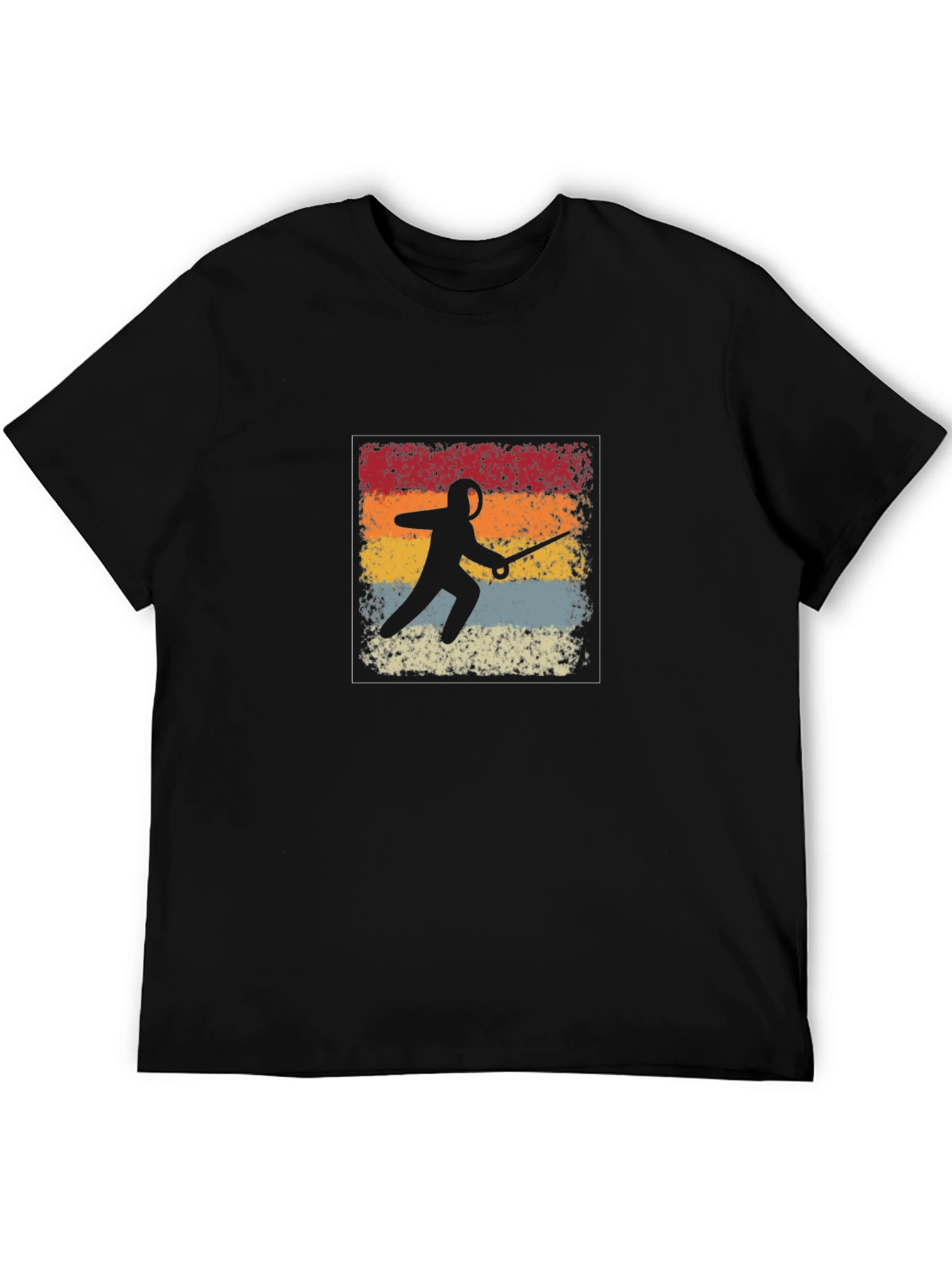 Black Retro Fencing Silhouette Graphic T-Shirt view 5