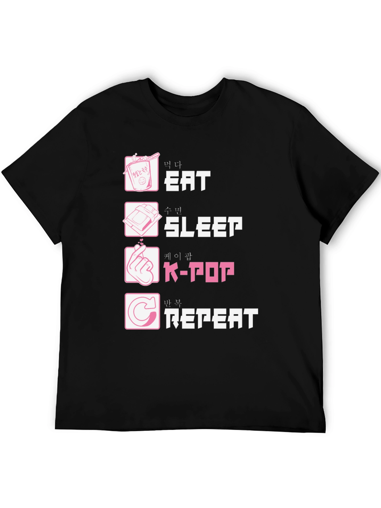 Black Eat Sleep K-Pop Repeat Black Graphic Tee view 5
