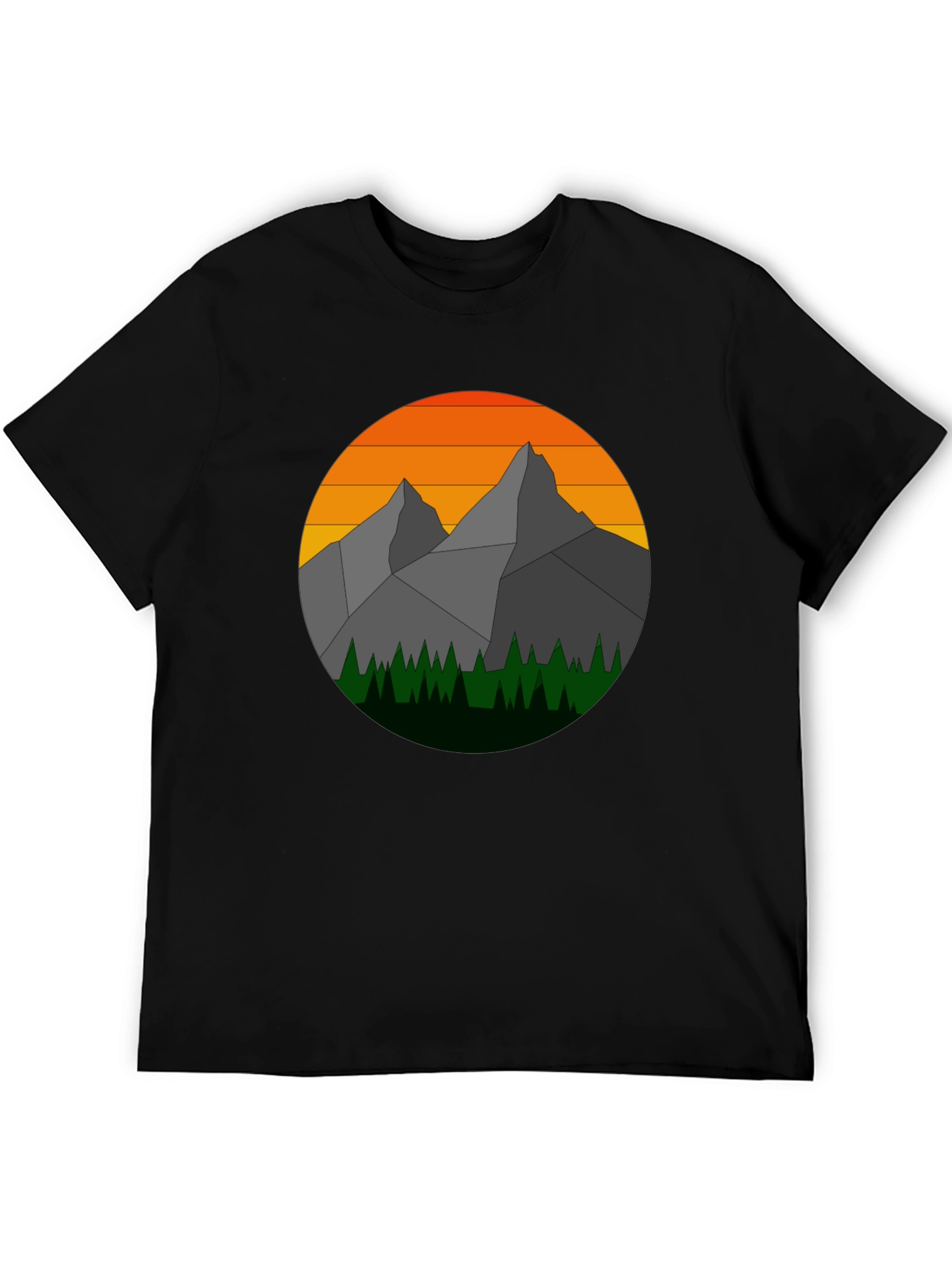 Black Geometric Mountain Sunset Graphic Tee view 5