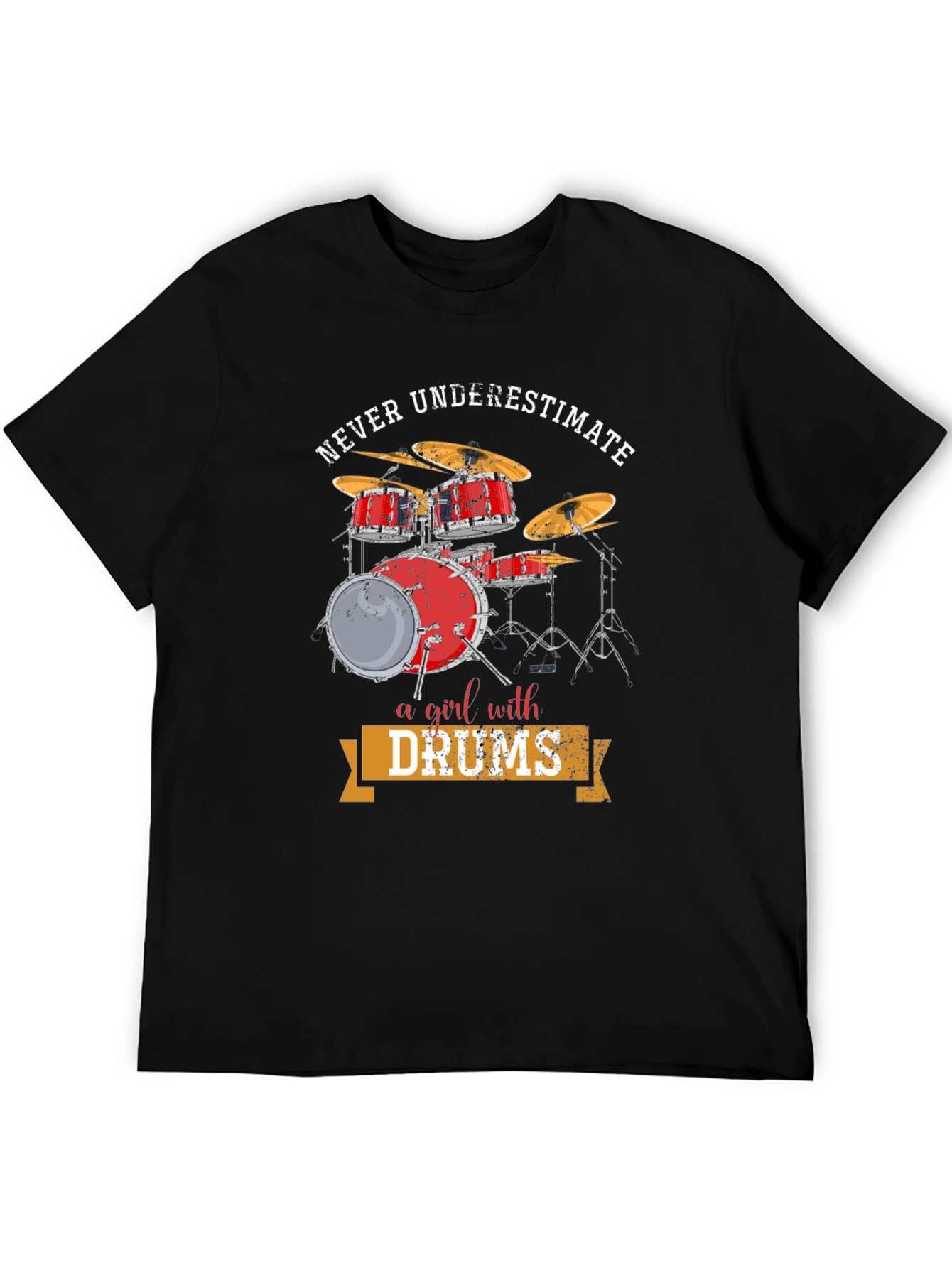 Black Never Underestimate a Girl with Drums T-Shirt view 5