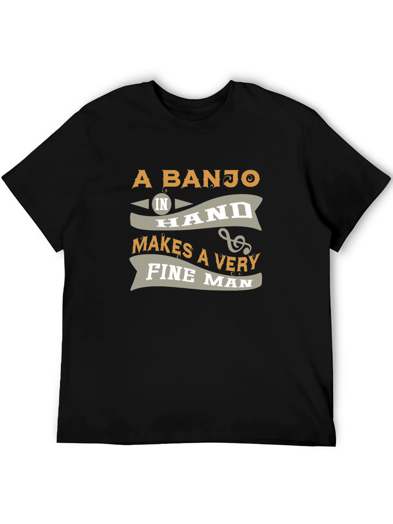 Black Banjo Lover T-Shirt: A Banjo In Hand Makes A Very Fine Man view 5