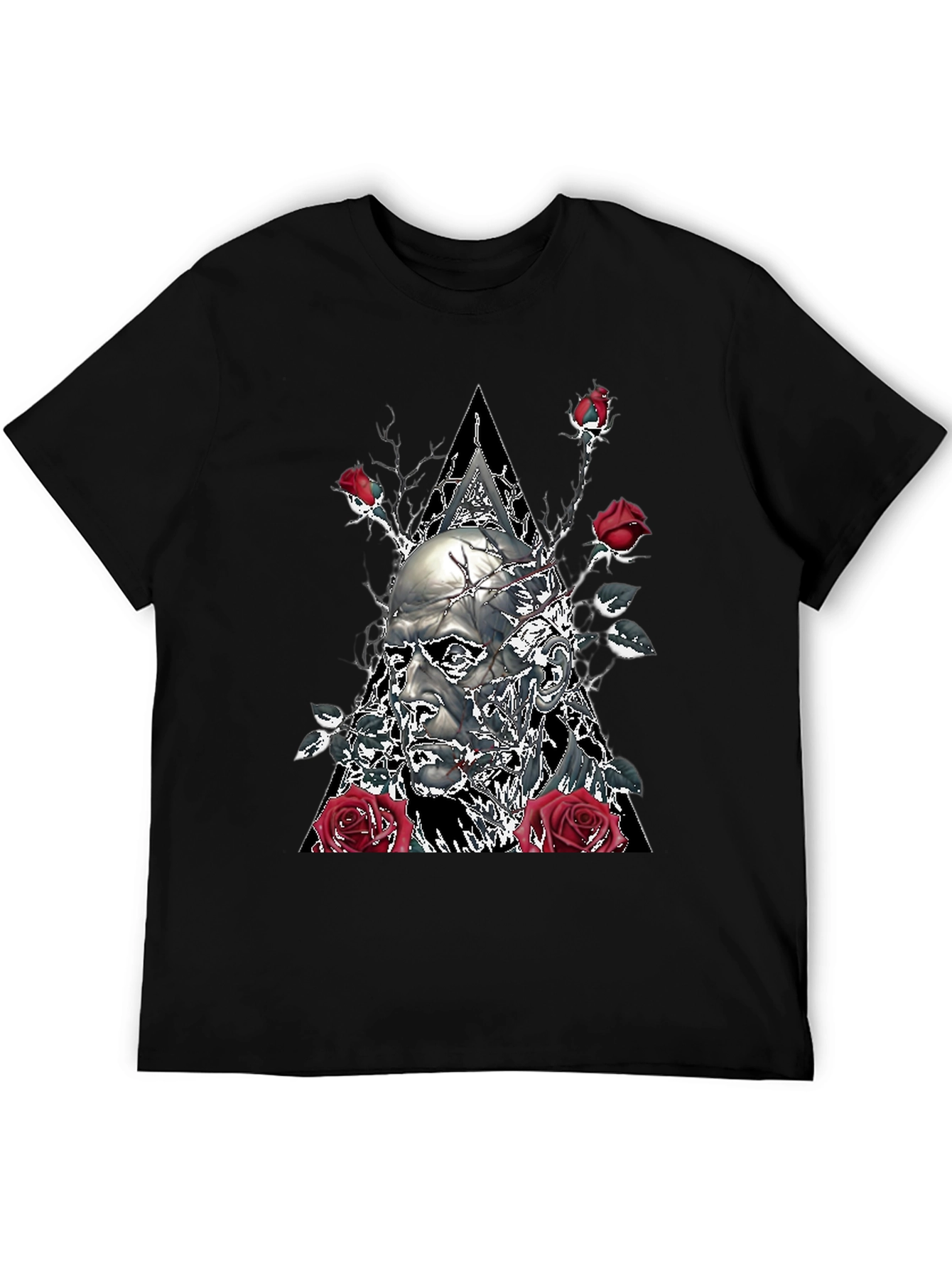 Black Skull & Roses Graphic Tee - Black view 5