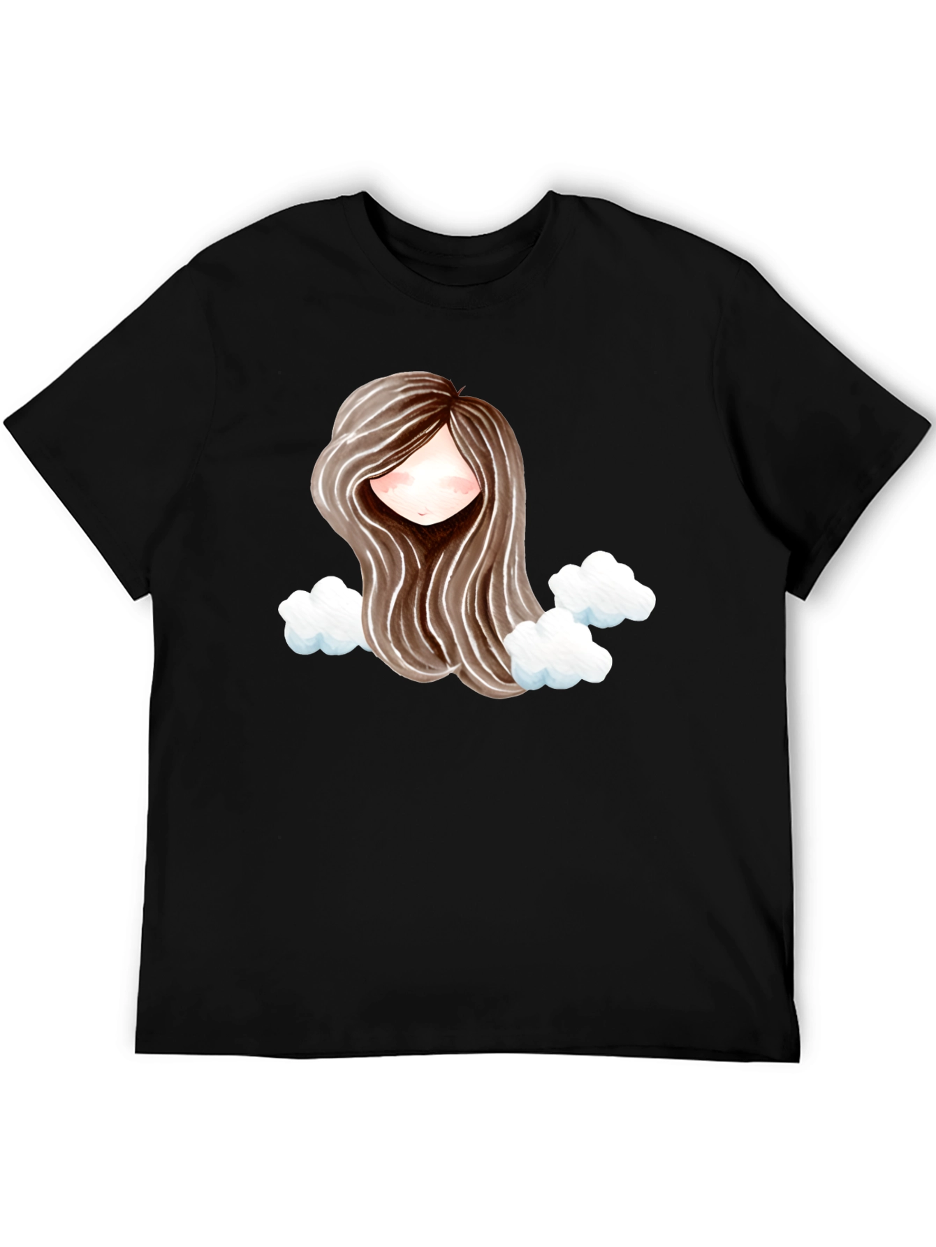 Black Whimsical Girl with Clouds Graphic Tee view 5