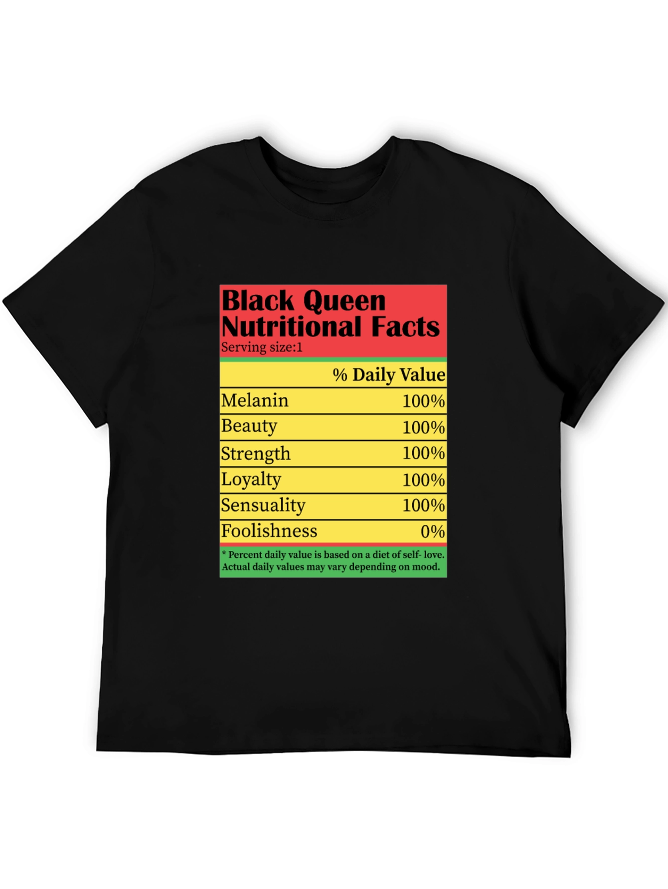 Black Black Queen Nutritional Facts T-Shirt view 5