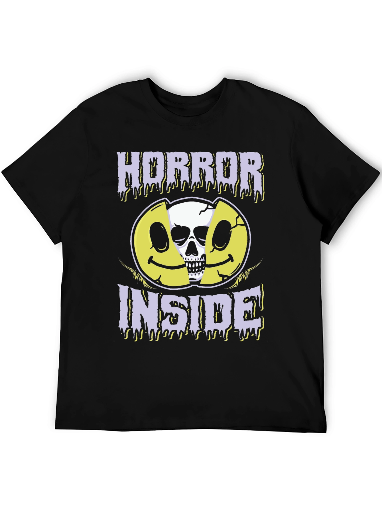 Black Horror Inside Graphic T-Shirt - Creepy Skull Smiley Face Tee view 5