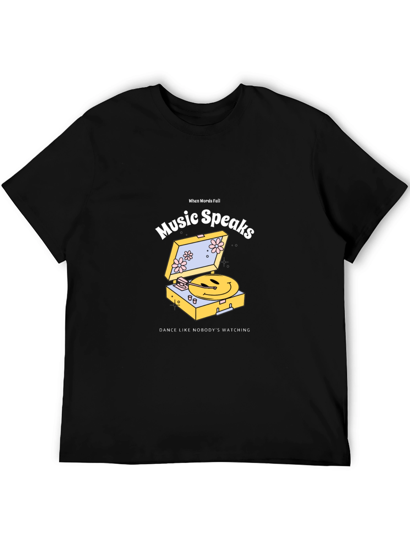 Black Music Speaks Graphic Tee - Black Cotton T-Shirt view 5